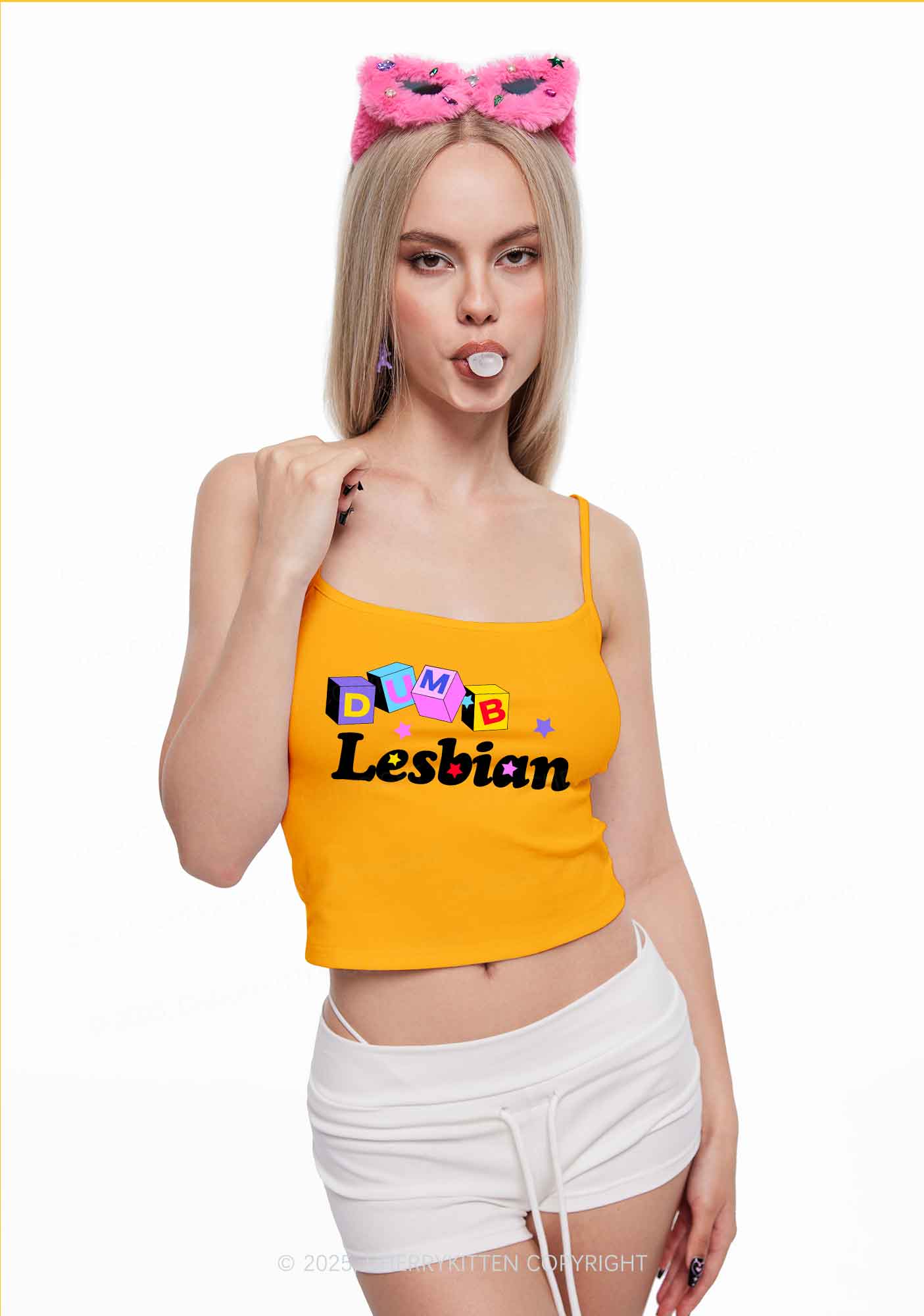Dumb Lesbian Pride Y2K Spaghetti Strap Cami Cherrykitten - Image 2