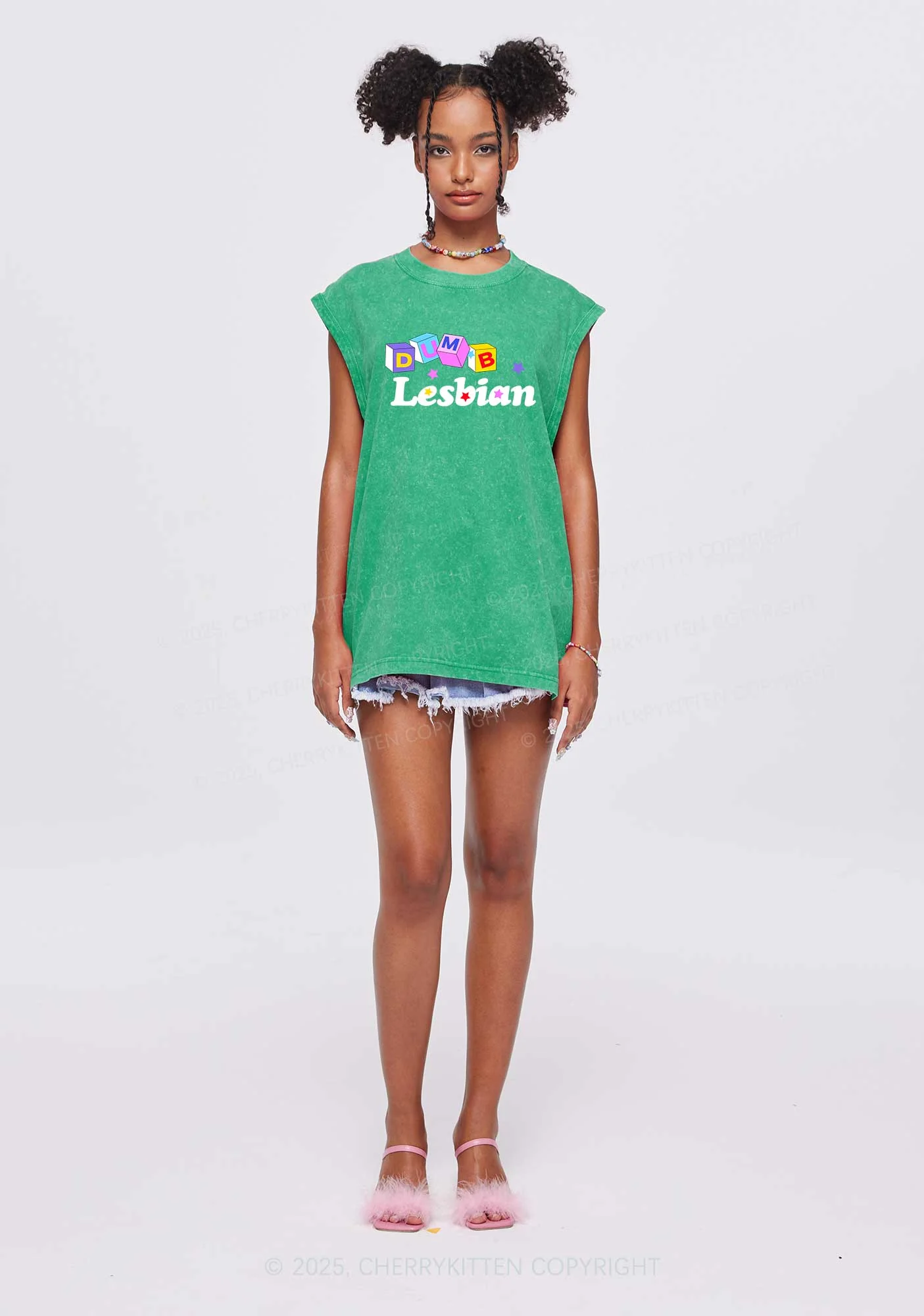 Dumb Lesbian Pride Y2K Washed Muscle Tank Cherrykitten - Image 2