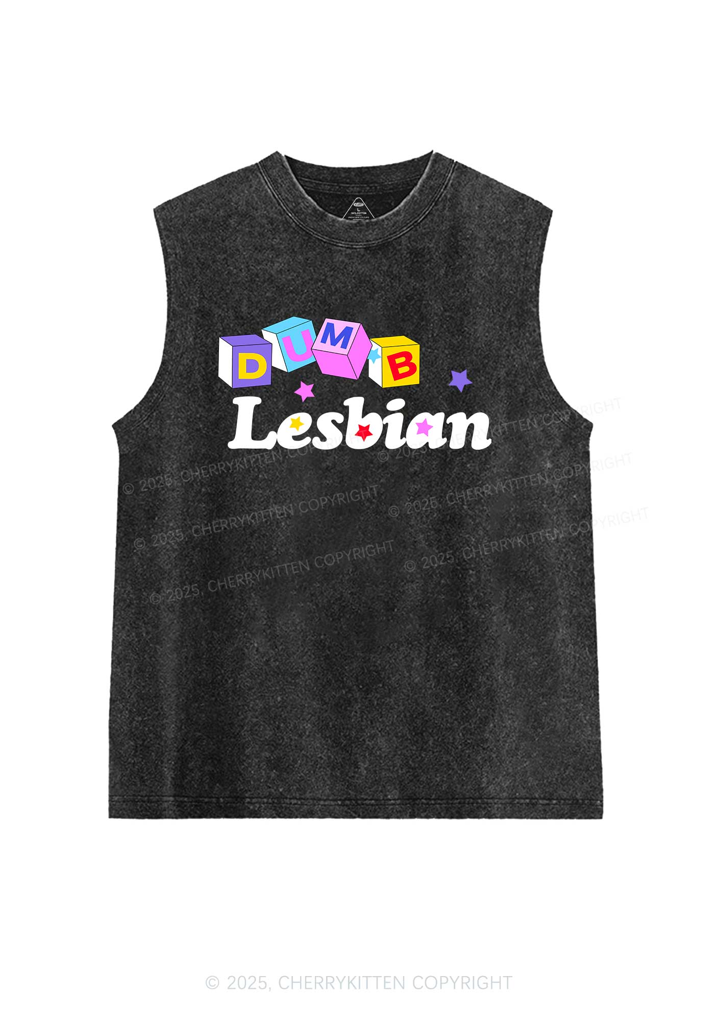 Dumb Lesbian Pride Y2K Washed Muscle Tank Cherrykitten - Image 3