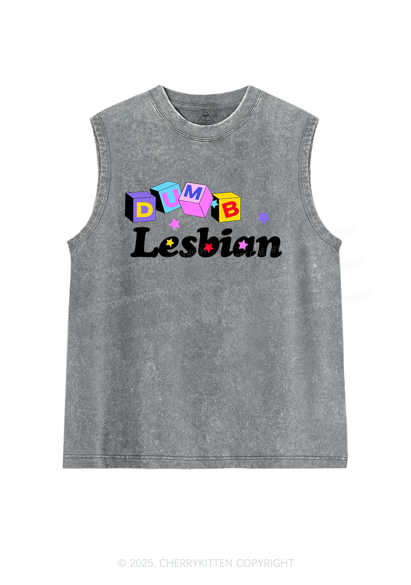 Dumb Lesbian Pride Y2K Washed Muscle Tank Cherrykitten - Image 5