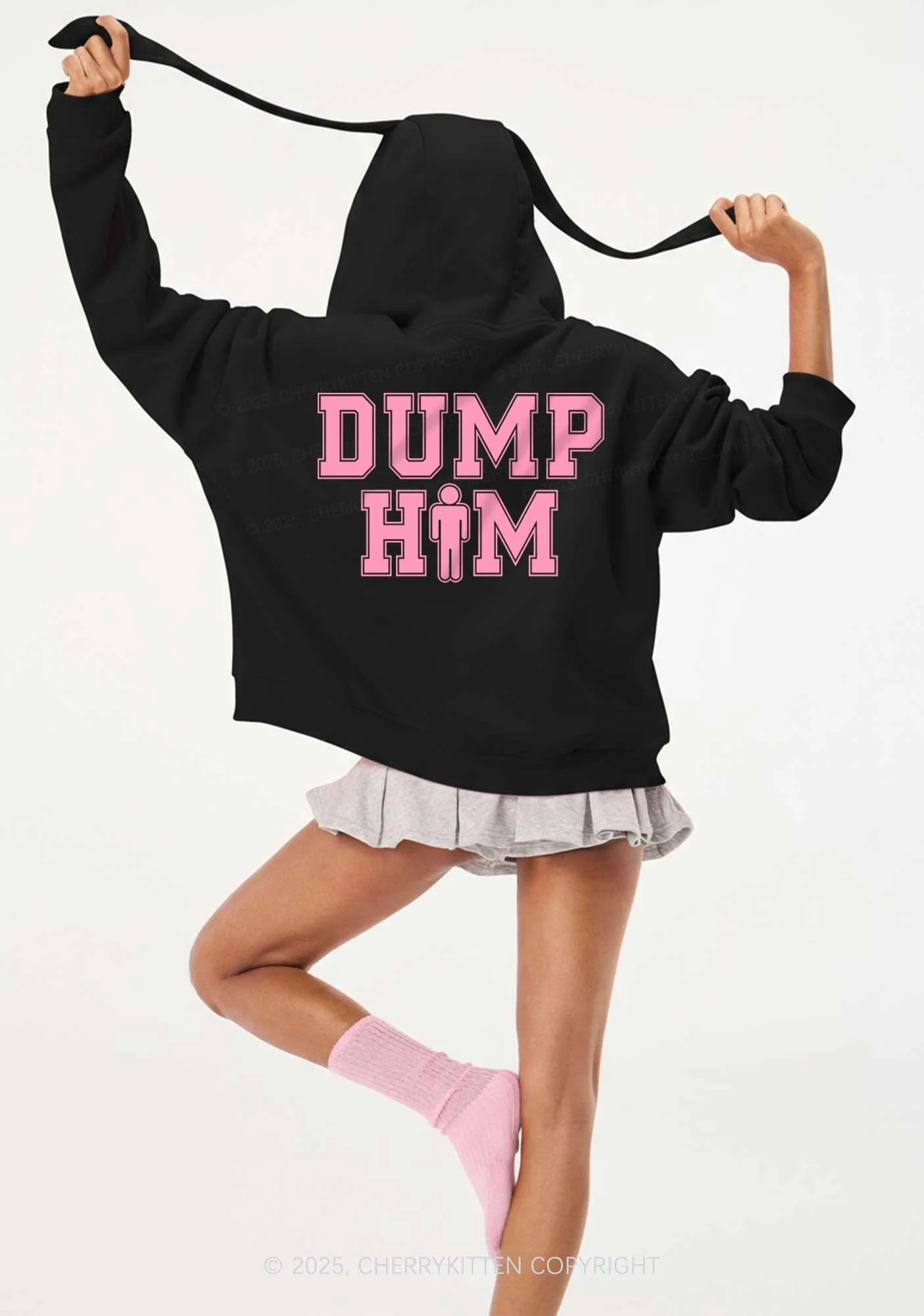 Dump Him Y2K Bunny Ear Zip Hoodie Cherrykitten - Image 3