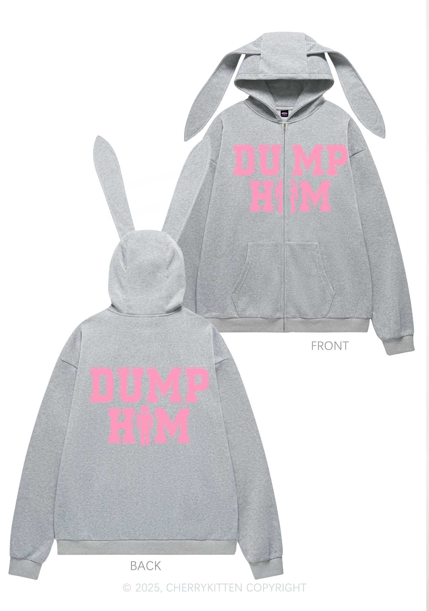 Dump Him Y2K Bunny Ear Zip Hoodie Cherrykitten - Image 4