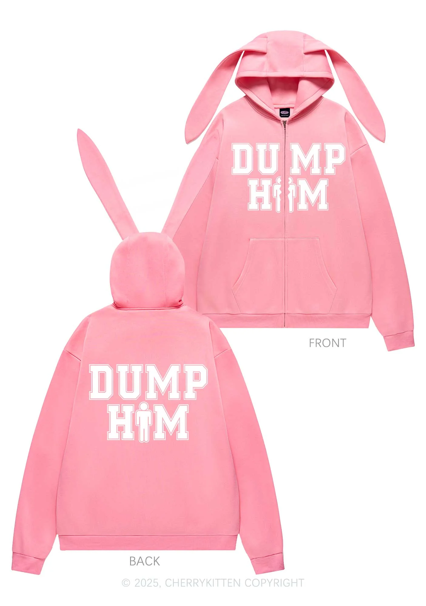 Dump Him Y2K Bunny Ear Zip Hoodie Cherrykitten - Image 5