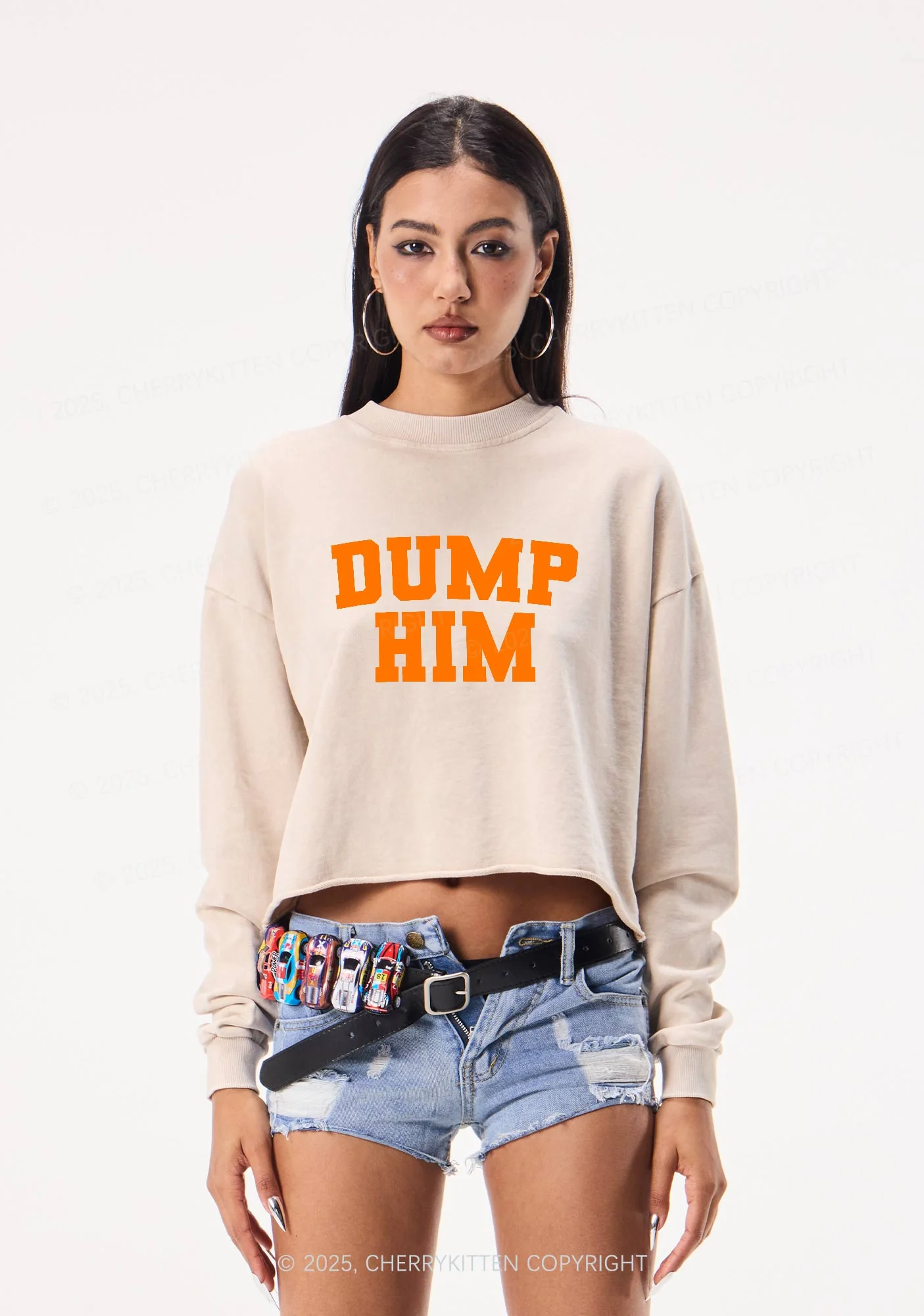 Dump Him Y2K Crop Washed Sweatshirts Cherrykitten - Image 2