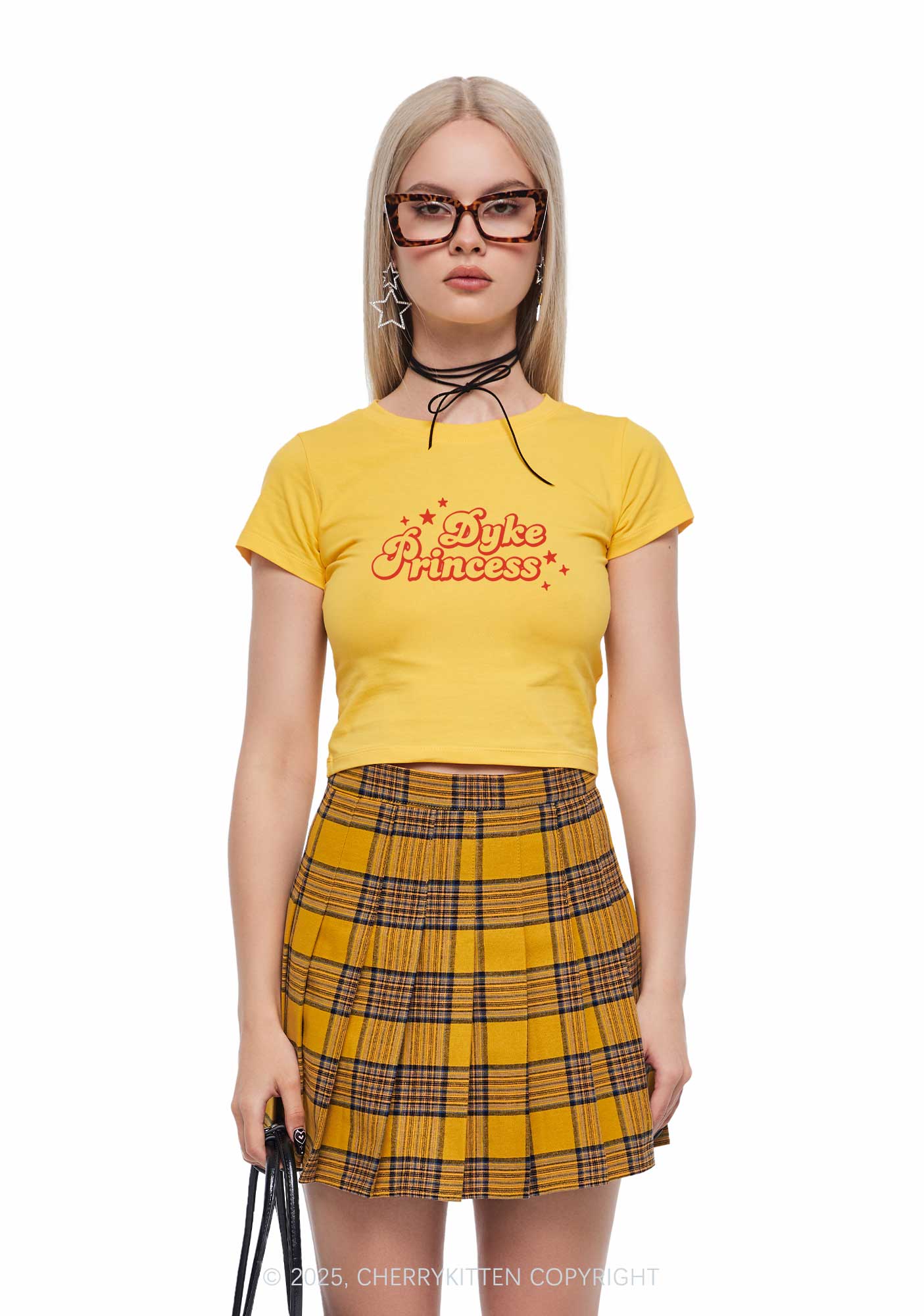 Dyke Princess Pride Y2K Baby Tee Cherrykitten - Image 3