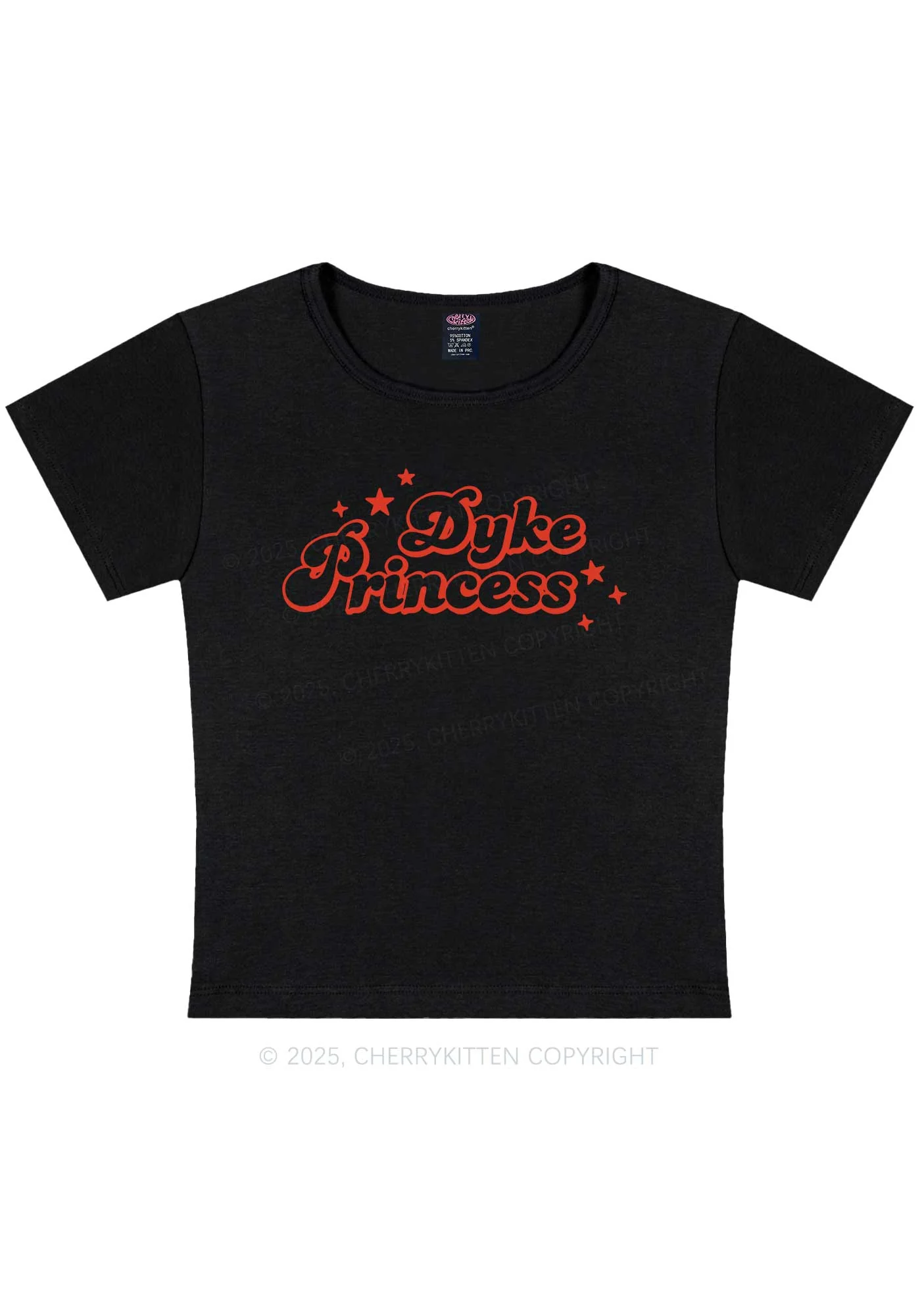 Dyke Princess Pride Y2K Baby Tee Cherrykitten - Image 4