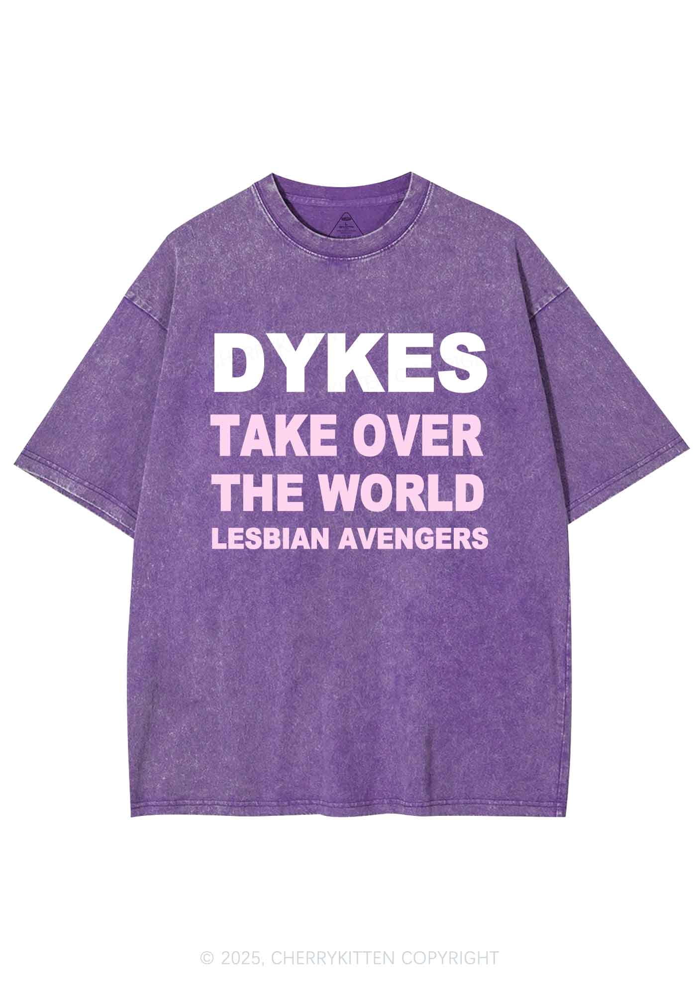Dyke Take Over The World Y2K Shirts Washed Tee Cherrykitten - Image 5