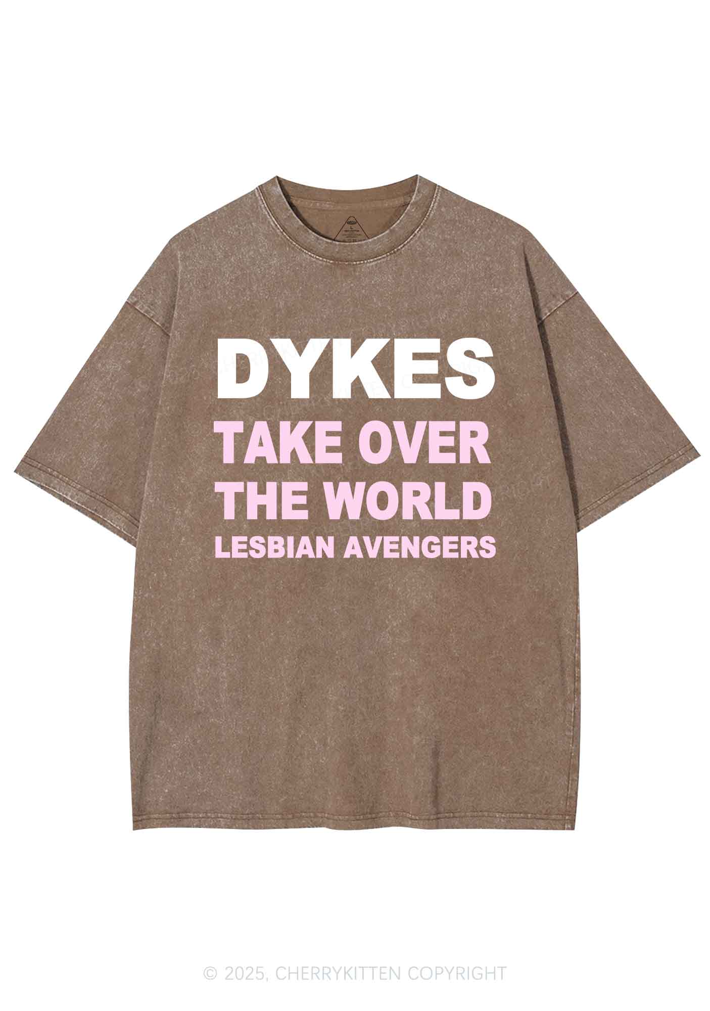 Dyke Take Over The World Y2K Shirts Washed Tee Cherrykitten - Image 7