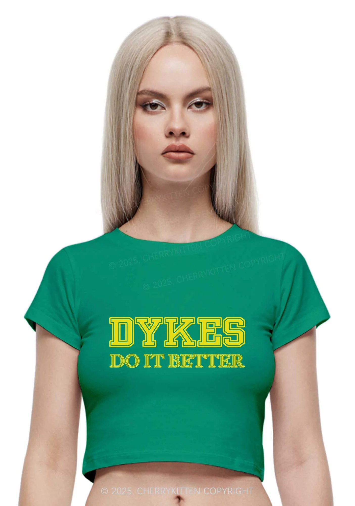 Dykes Do It Better Pride Y2K Baby Tee Cherrykitten - Image 3