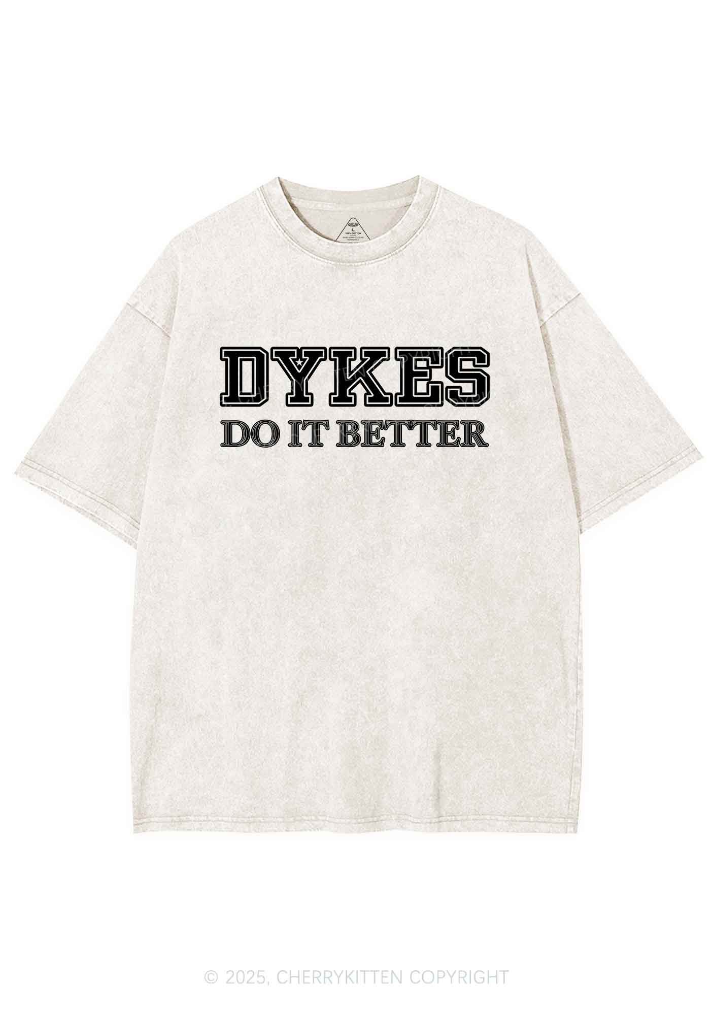 Dykes Do It Better Pride Y2K Shirts Washed Tee Cherrykitten - Image 4