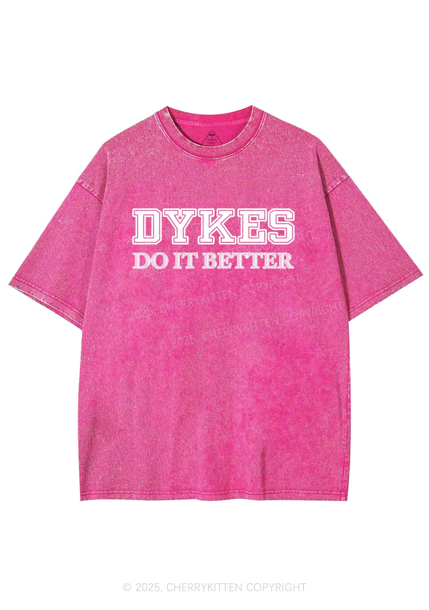 Dykes Do It Better Pride Y2K Shirts Washed Tee Cherrykitten - Image 5