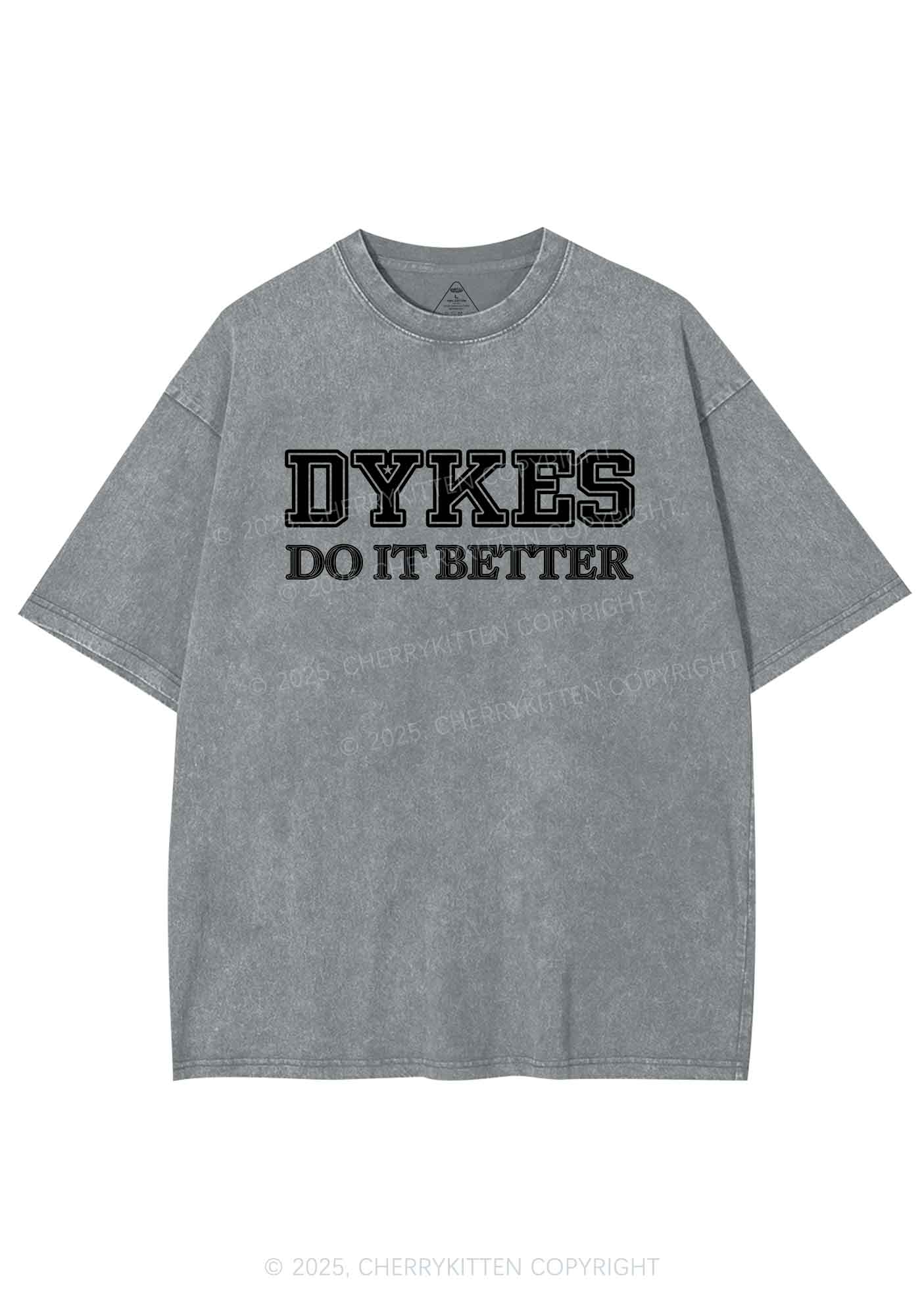 Dykes Do It Better Pride Y2K Shirts Washed Tee Cherrykitten - Image 8