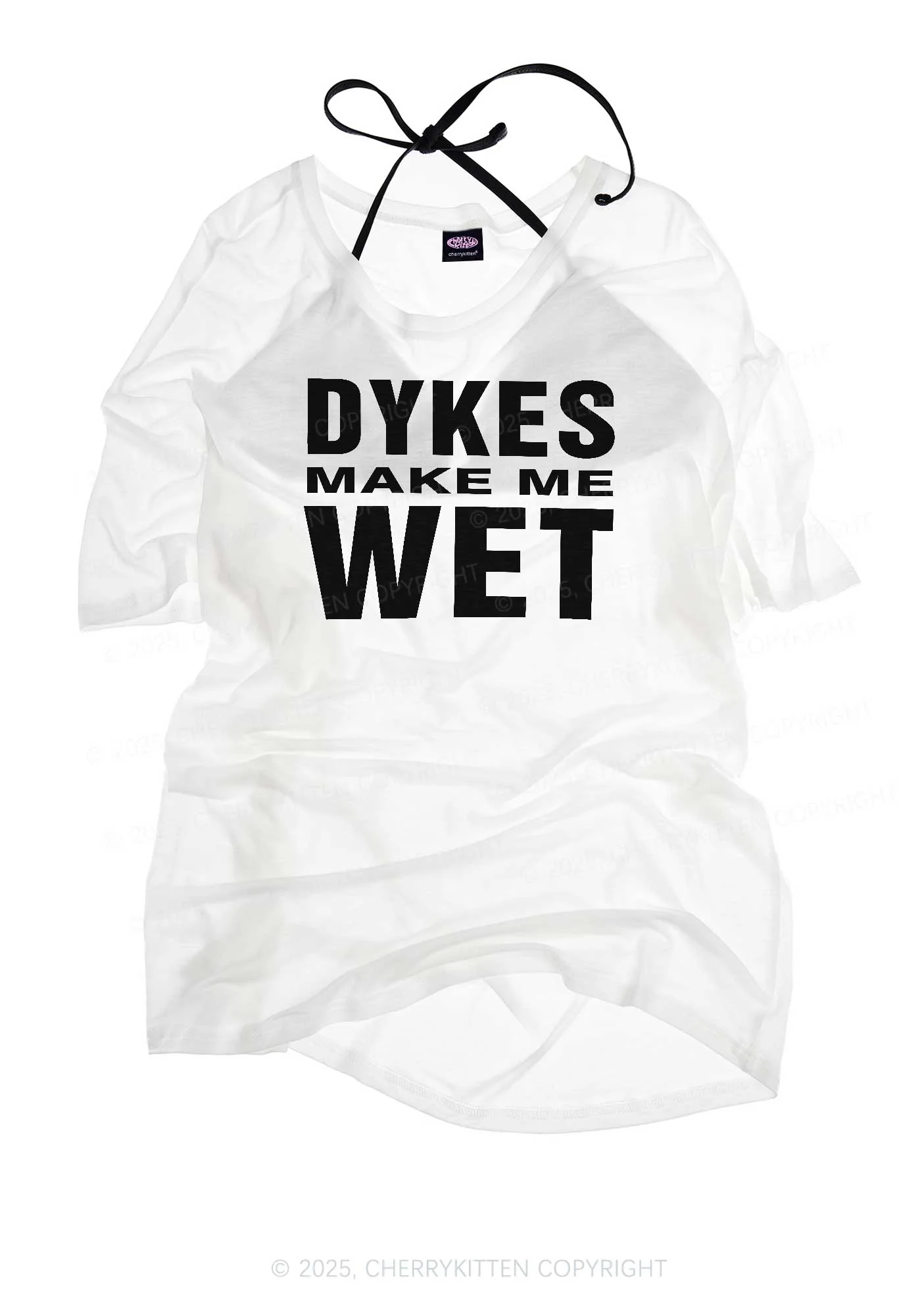 Dykes Make Me Wet Pride Y2K Sheer Boyfriend Tee Cherrykitten - Image 3