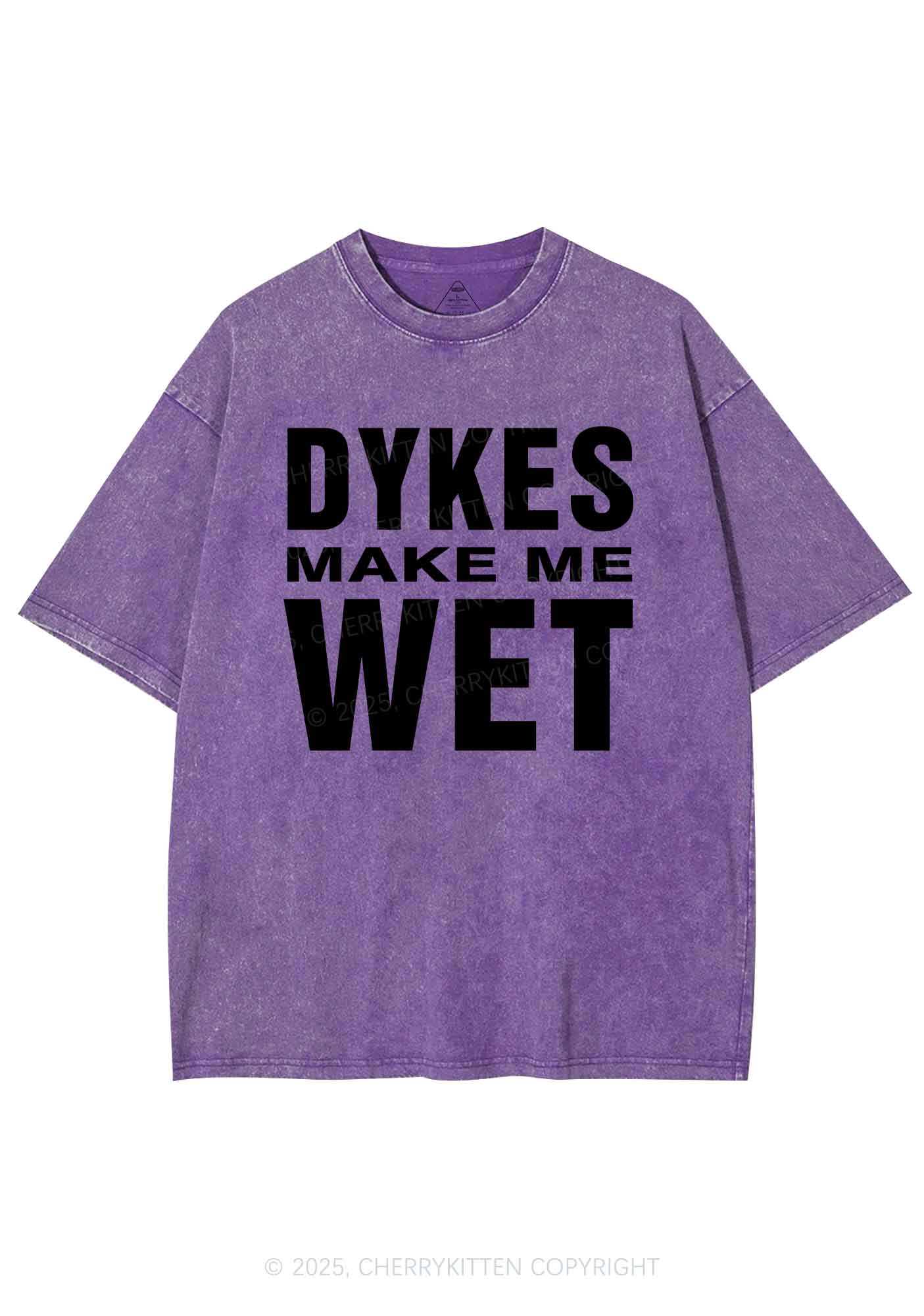 Dykes Make Me Wet Pride Y2K Shirts Washed Tee Cherrykitten - Image 4