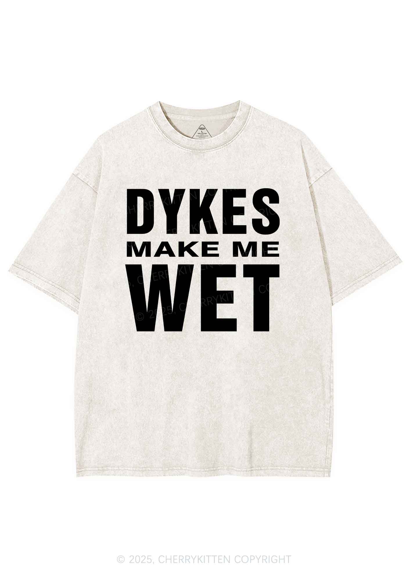 Dykes Make Me Wet Pride Y2K Shirts Washed Tee Cherrykitten - Image 5