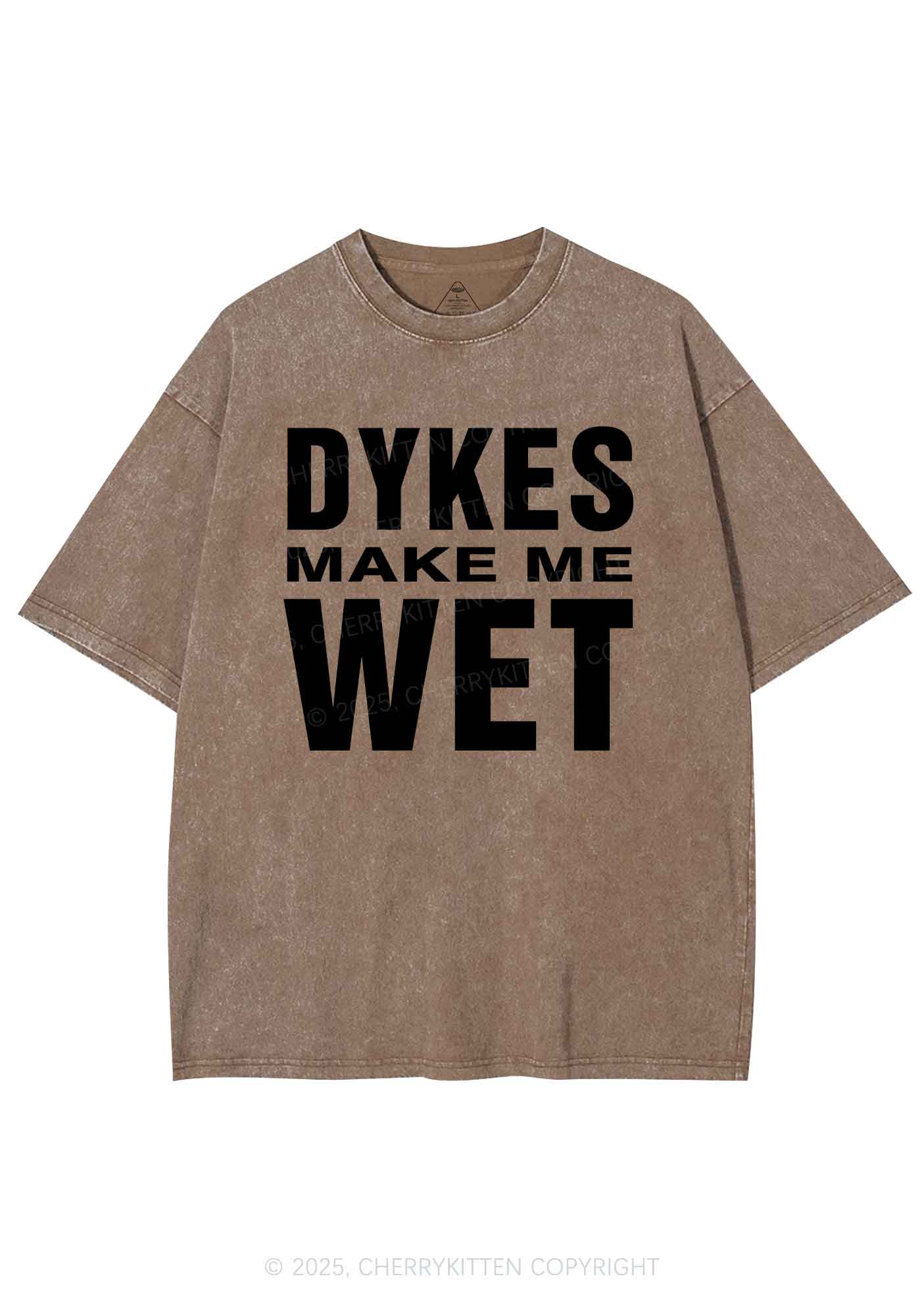 Dykes Make Me Wet Pride Y2K Shirts Washed Tee Cherrykitten - Image 7