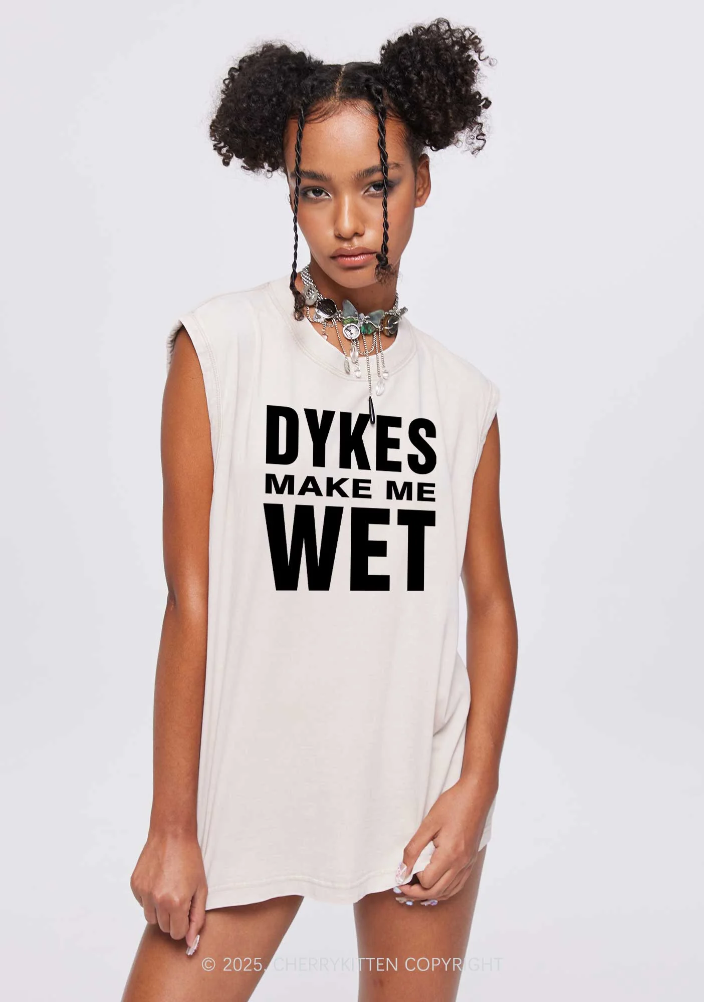 Dykes Make Me Wet Pride Y2K Washed Muscle Tank Cherrykitten - Image 2