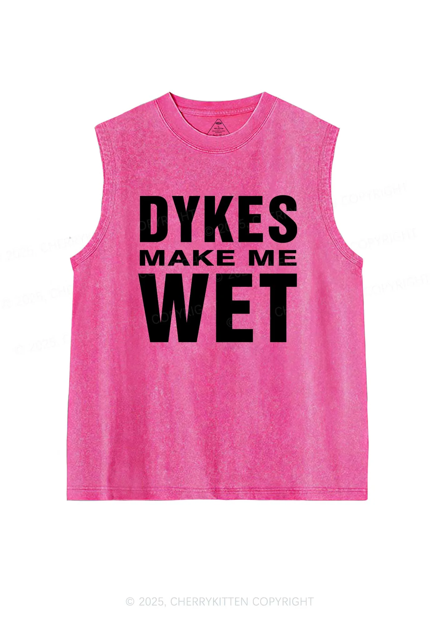 Dykes Make Me Wet Pride Y2K Washed Muscle Tank Cherrykitten - Image 3