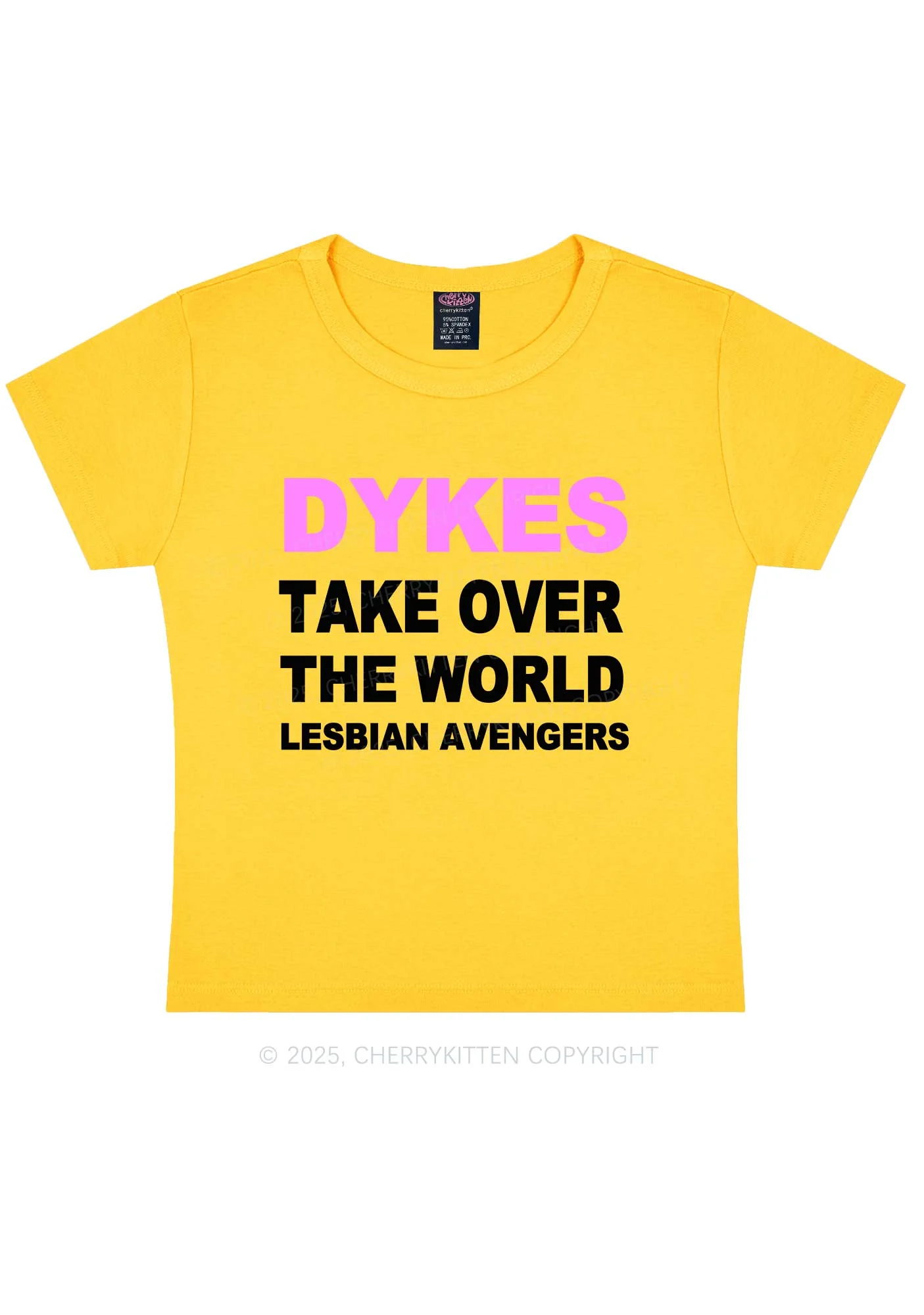 Dyke Take Over The World Y2K Baby Tee Cherrykitten - Image 4