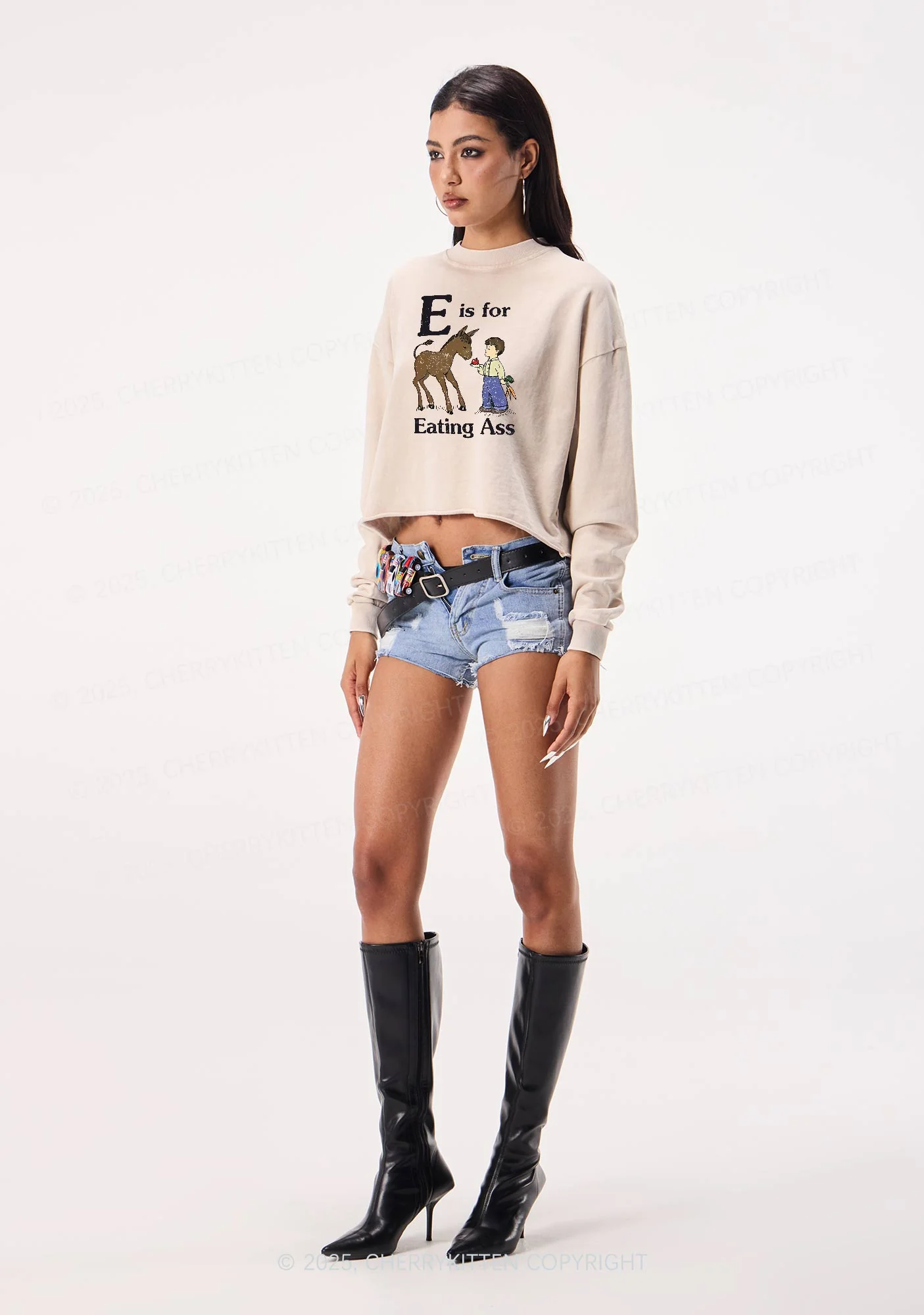 E Is For Eating Axx Y2K Crop Washed Sweatshirts Cherrykitten - Image 2