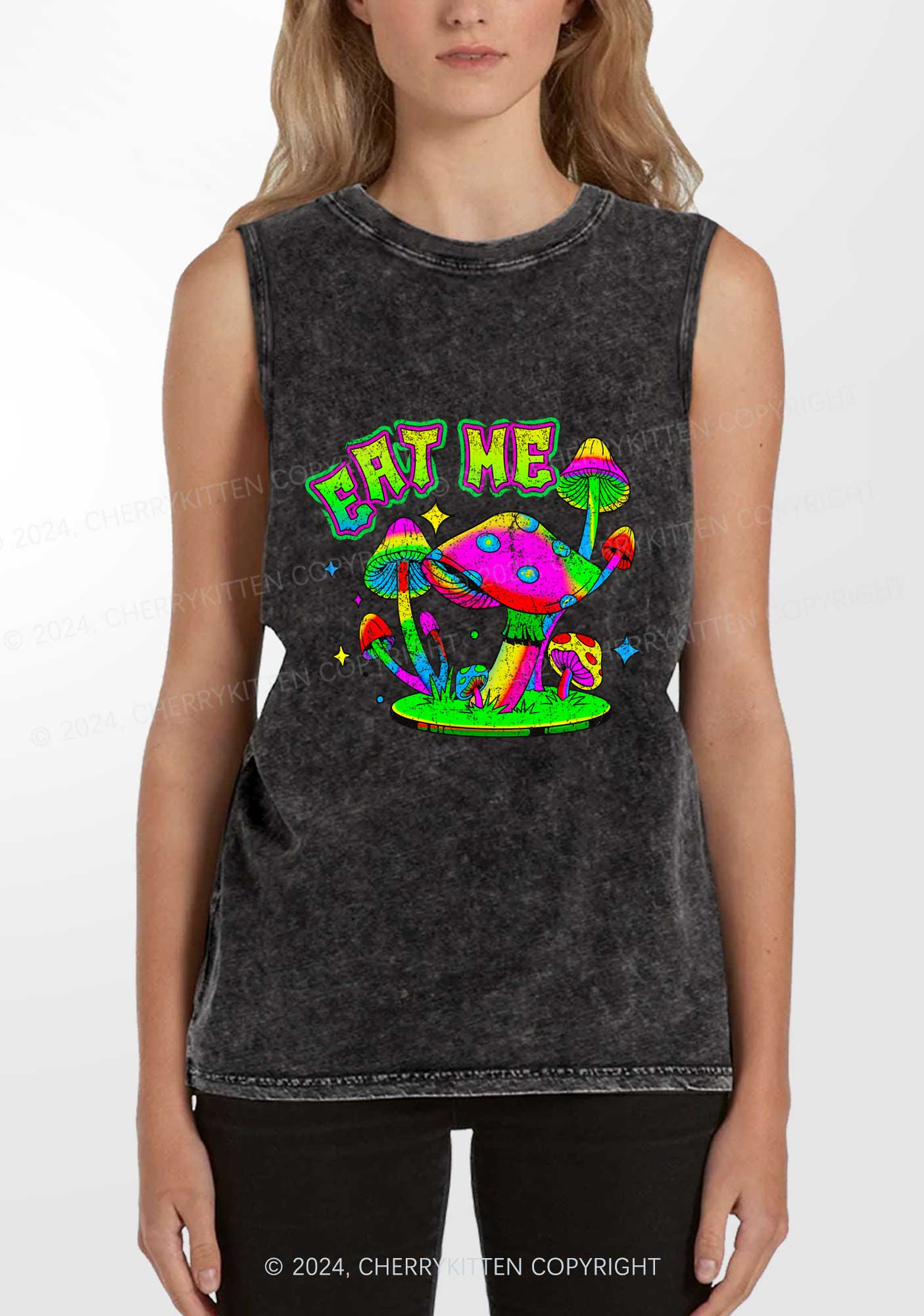 Eat Me Mushroom Y2K Washed Tank Cherrykitten - Image 2