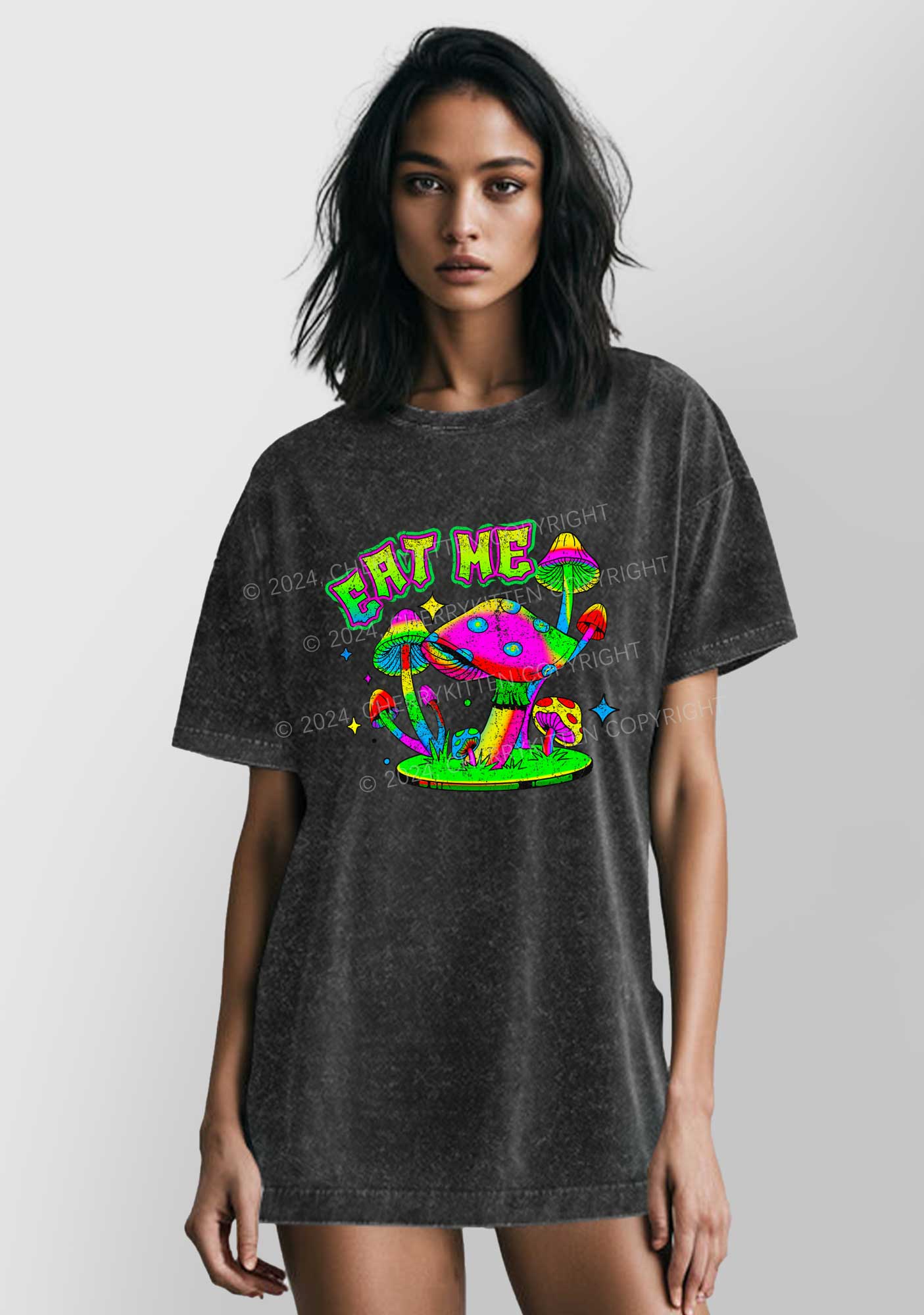Eat Me Mushroom Y2K Washed Tee Cherrykitten - Image 2