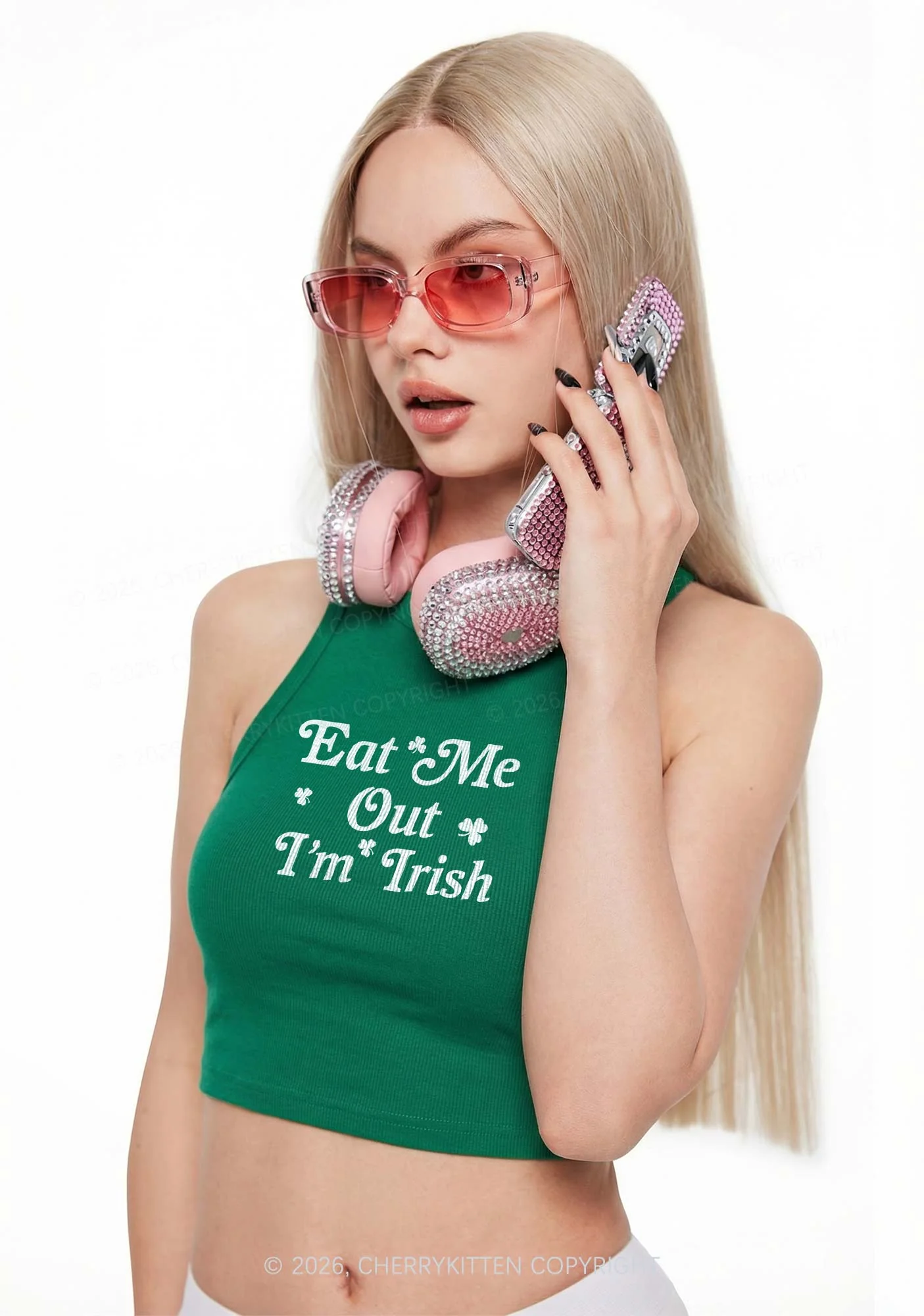 Eat Me Out Im Irish St Patricks Y2K Crop Tank Top Cherrykitten - Image 2