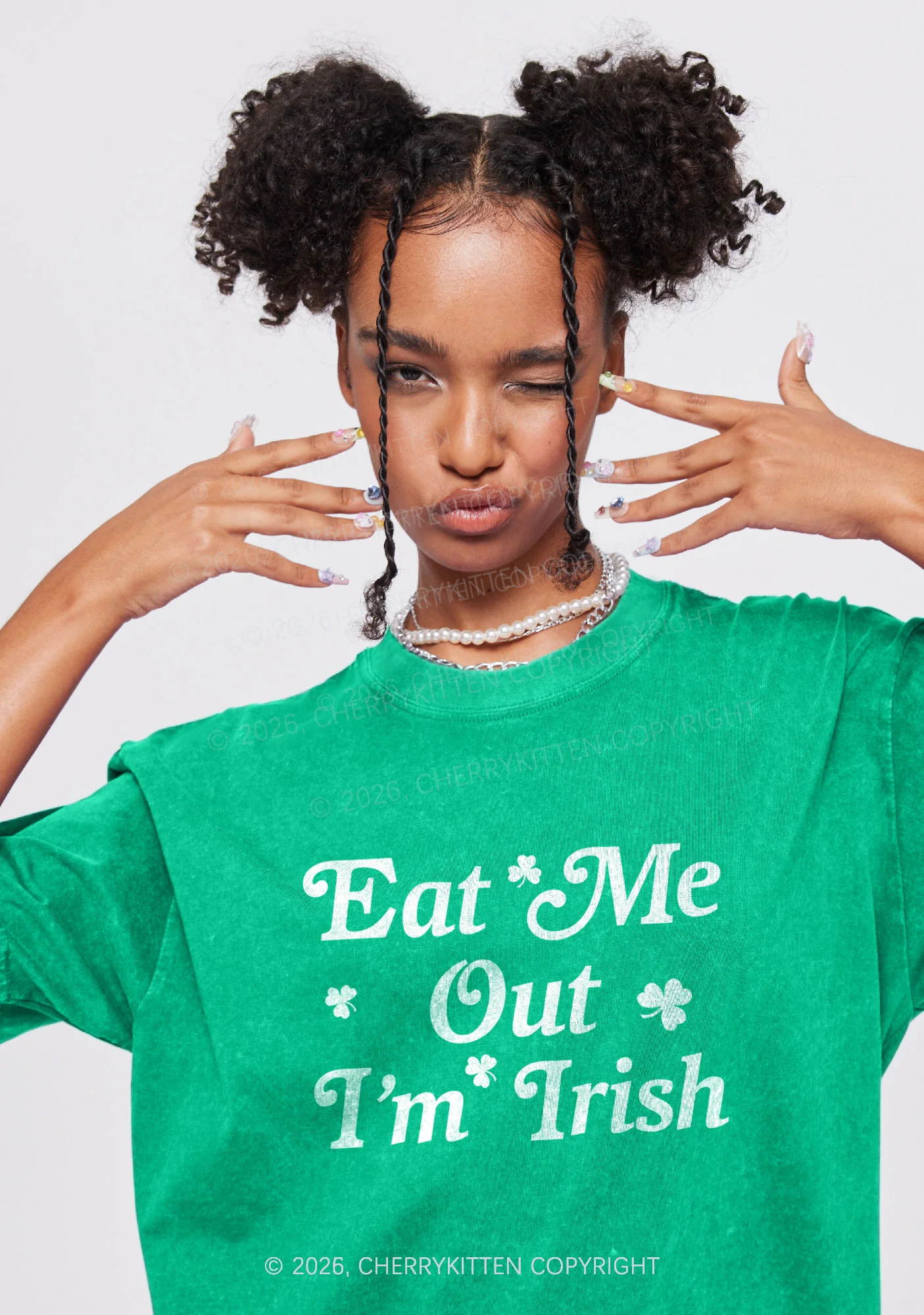 Eat Me Out Im Irish St Patricks Y2K Shirts Washed Tee Cherrykitten - Image 2