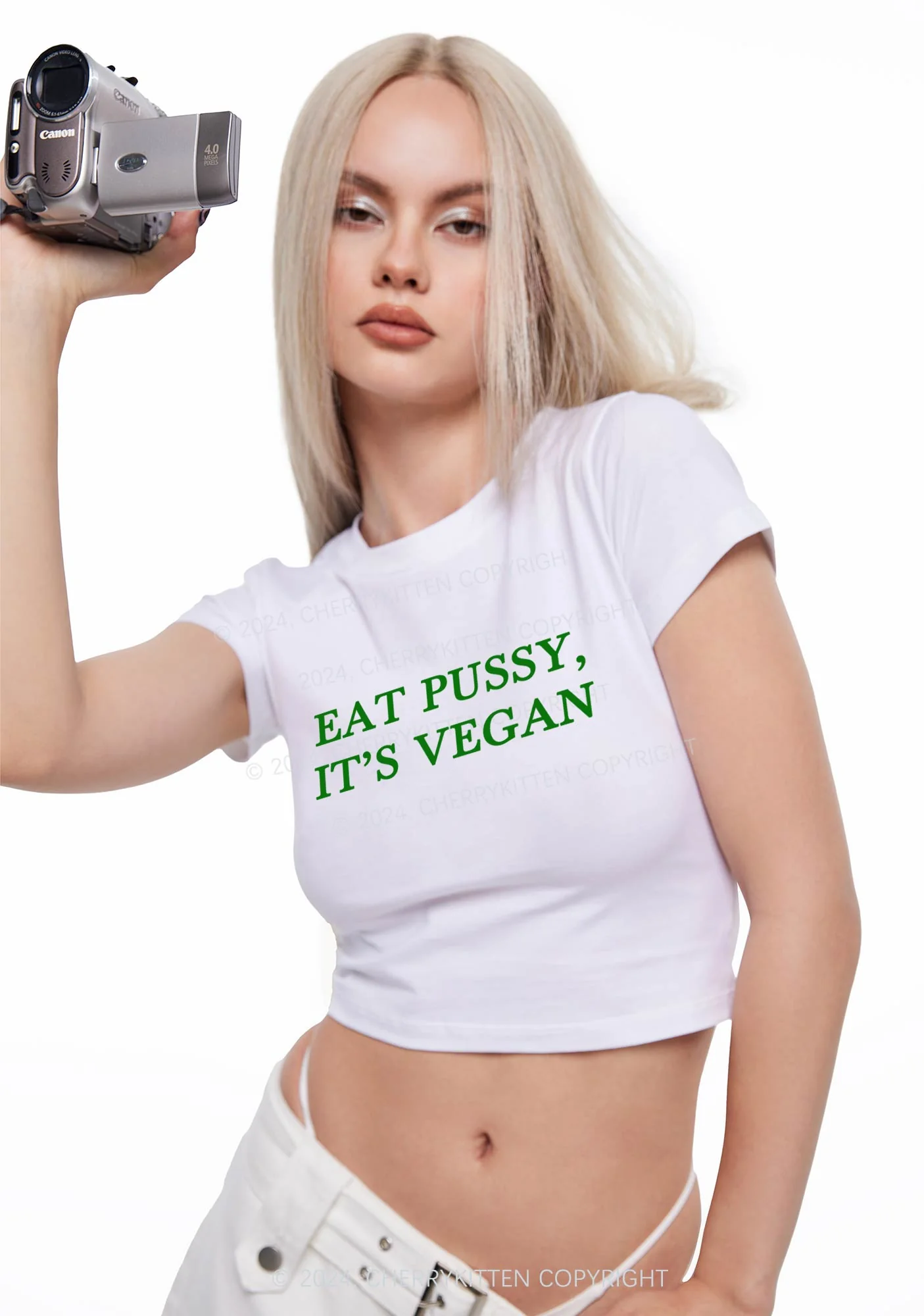 Eat Puxxy It's Vegan Y2K Baby Tee Cherrykitten - Image 2
