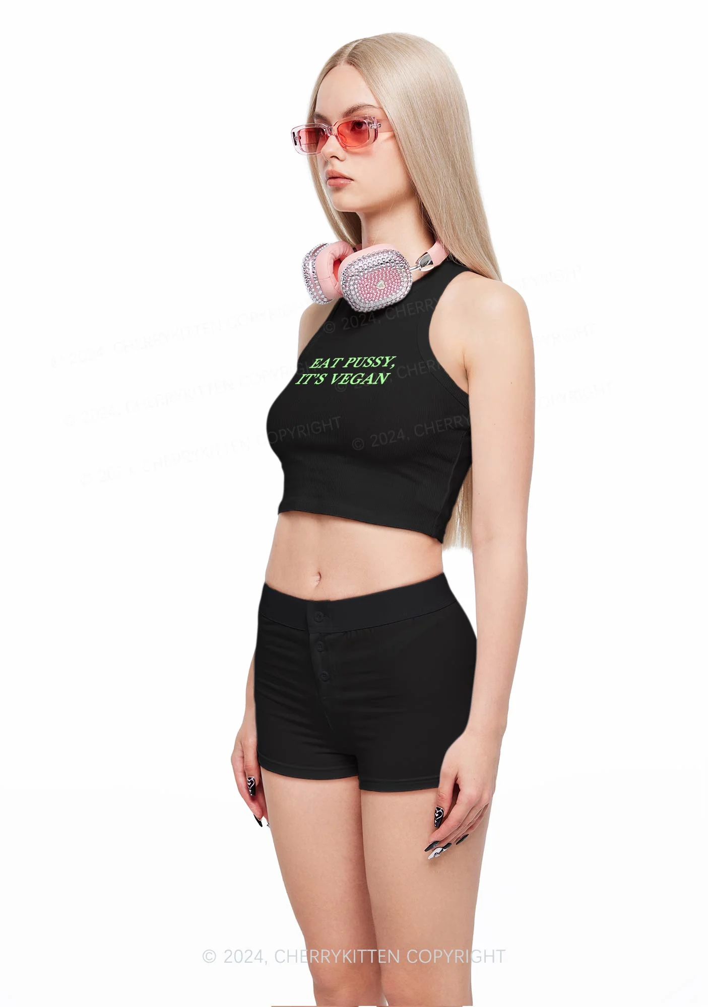 Eat Puxxy It's Vegan Y2K Crop Tank Top Cherrykitten - Image 2