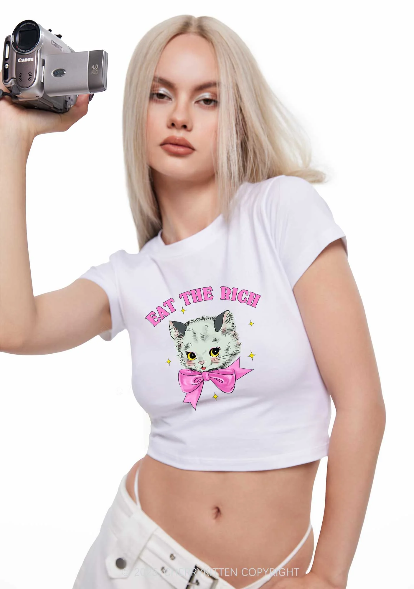 Eat Rich Cat Y2K Baby Tee Cherrykitten - Image 2