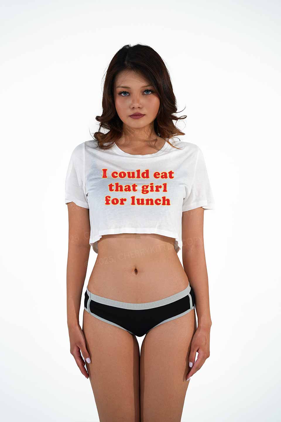Eat That Girl For Lunch Pride Y2K Sheer Crop Tee Cherrykitten - Image 2