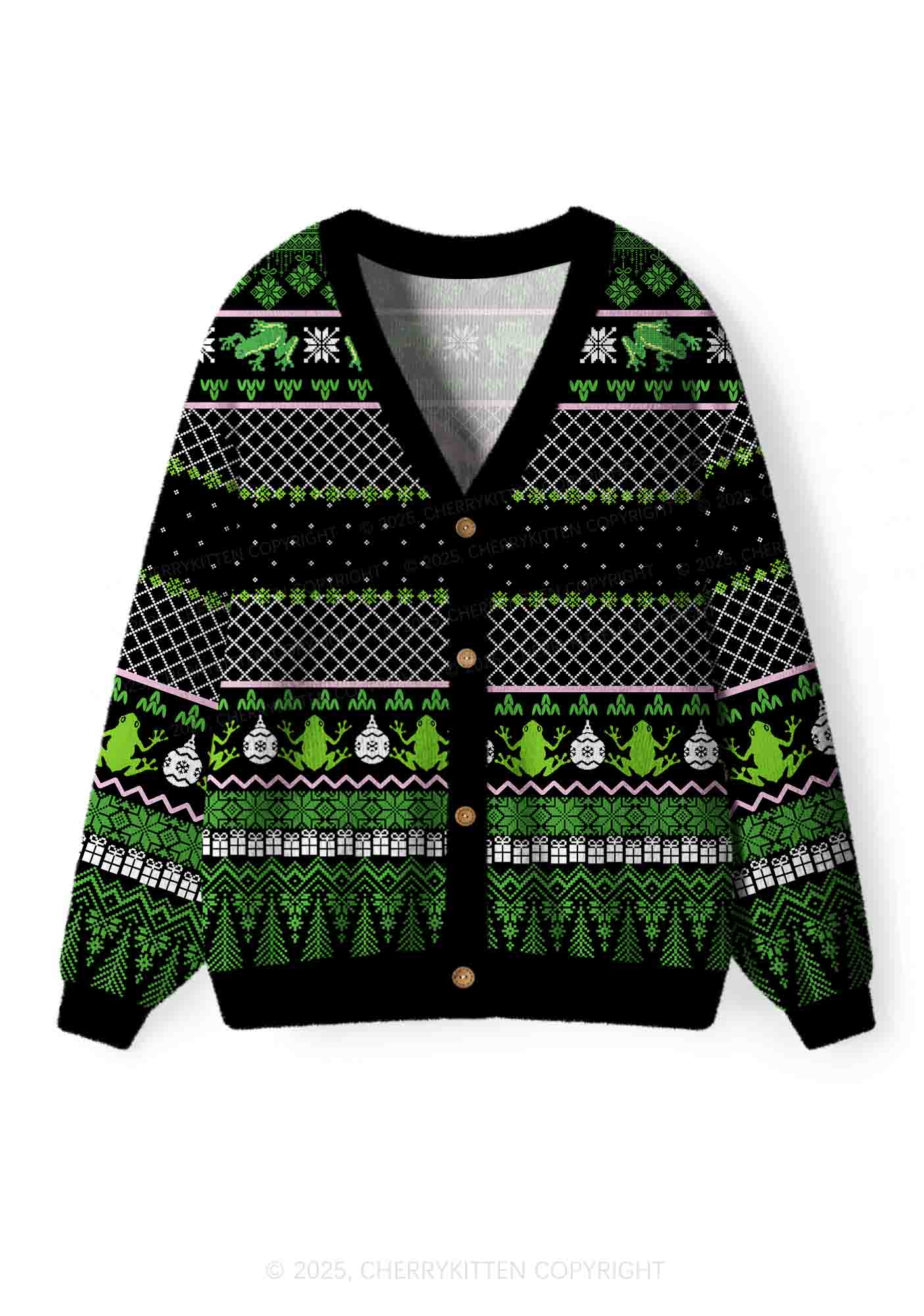 Eat The Rich Frog Y2K Christmas Cardigan Knit Sweatshirt Cherrykitten - Image 2