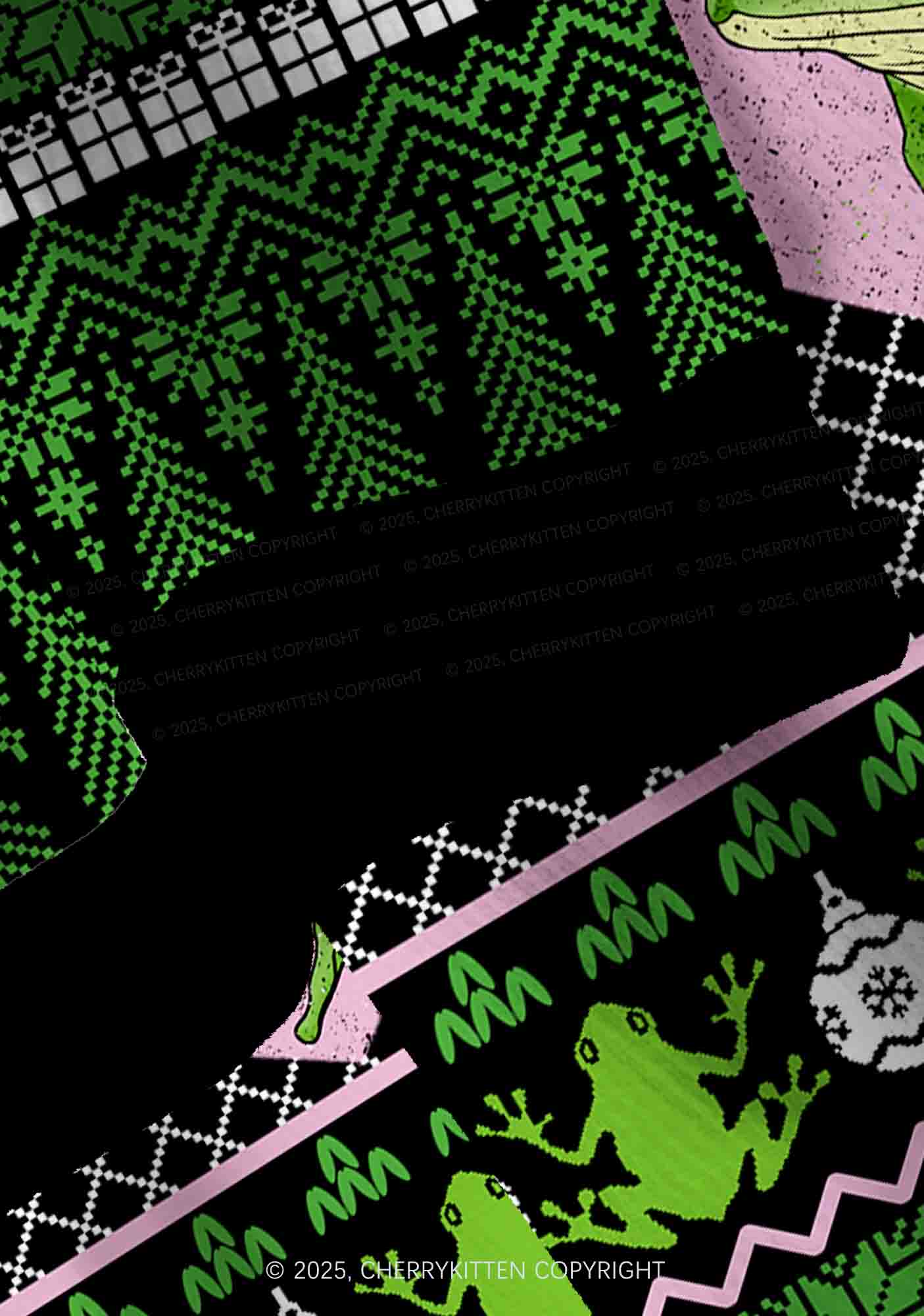 Eat The Rich Frog Y2K Christmas Cardigan Knit Sweatshirt Cherrykitten - Image 4