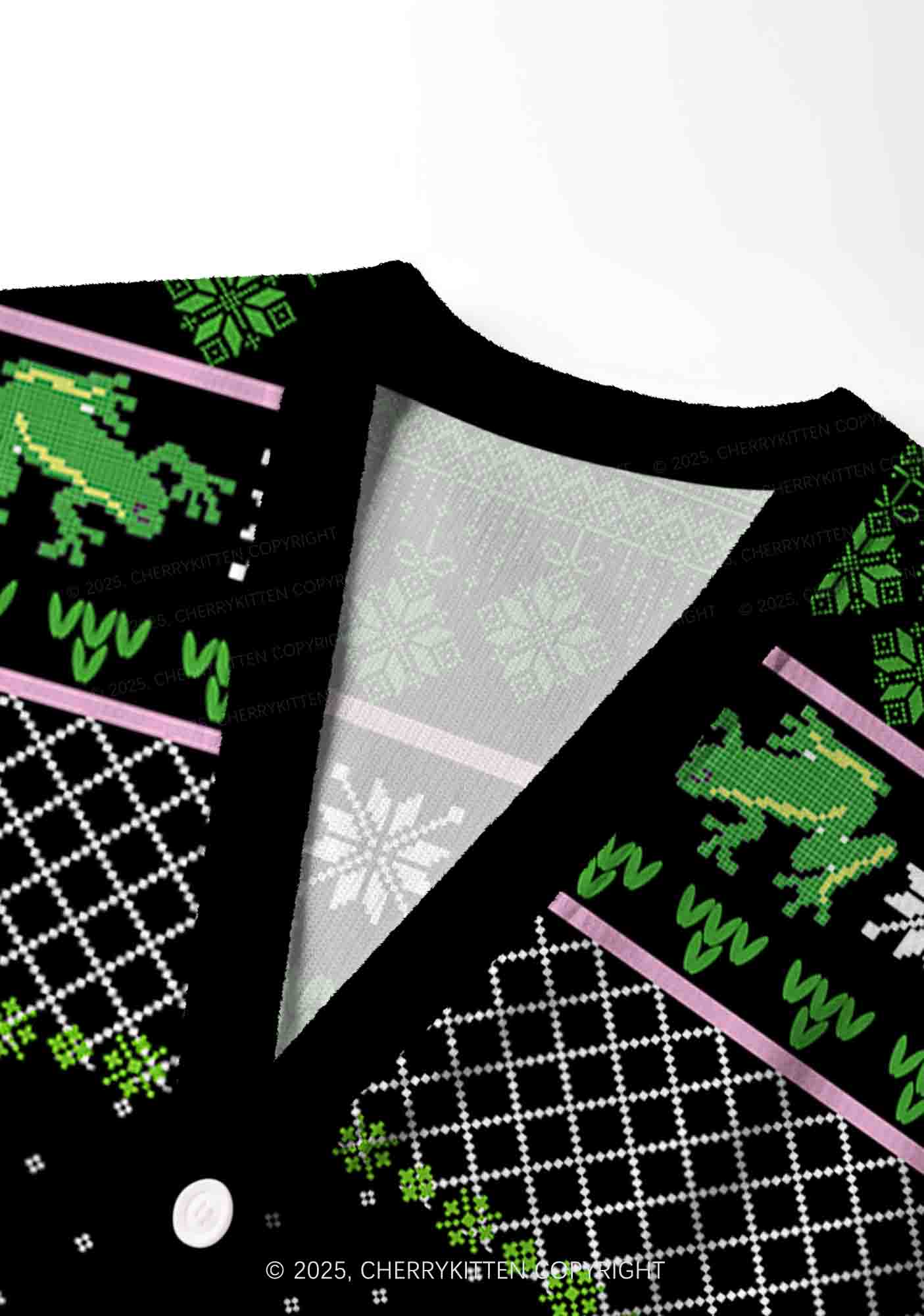 Eat The Rich Frog Y2K Christmas Cardigan Knit Sweatshirt Cherrykitten - Image 5