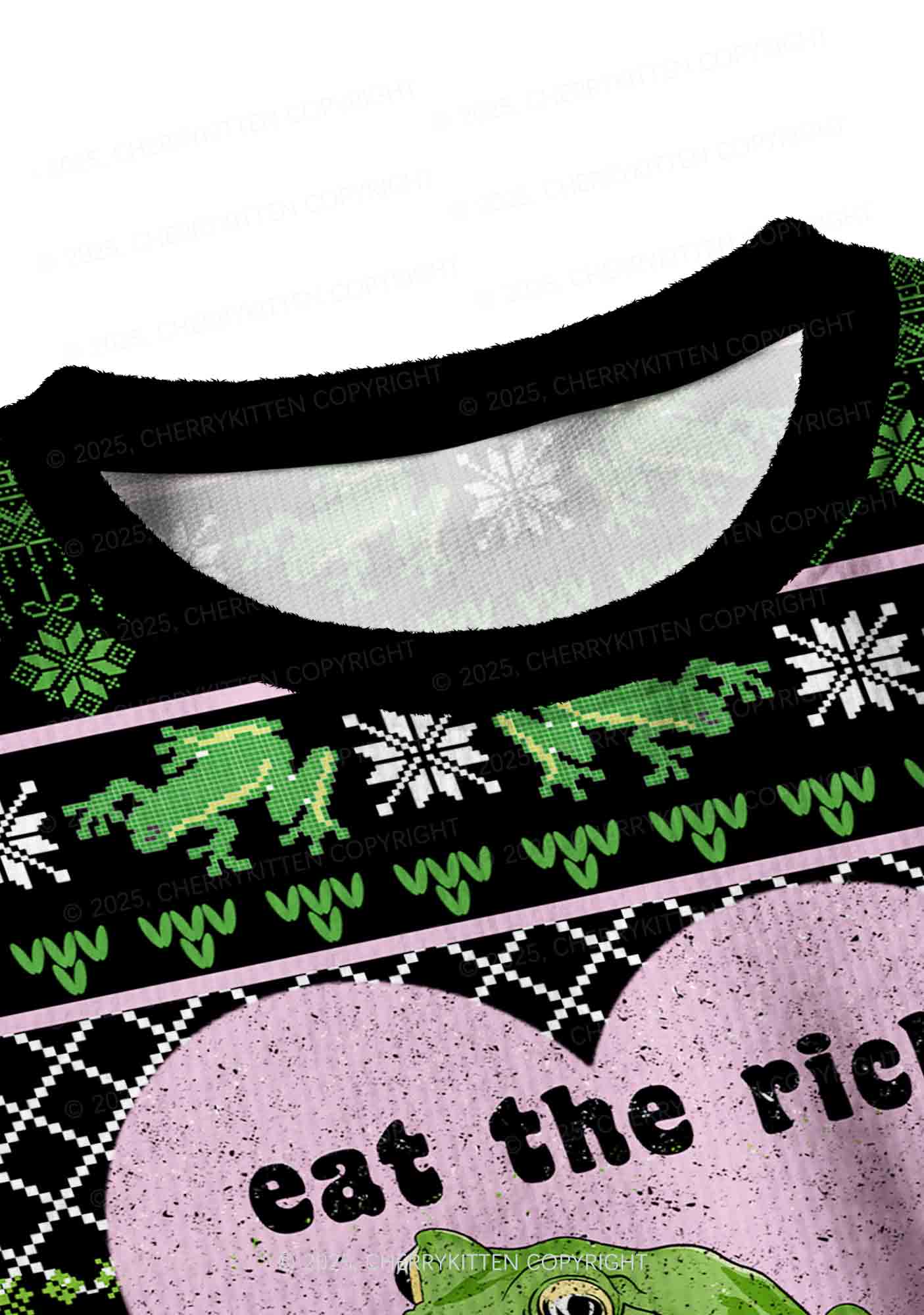 Eat The Rich Frog Y2K Christmas Crop Knit Sweatshirt Cherrykitten - Image 4