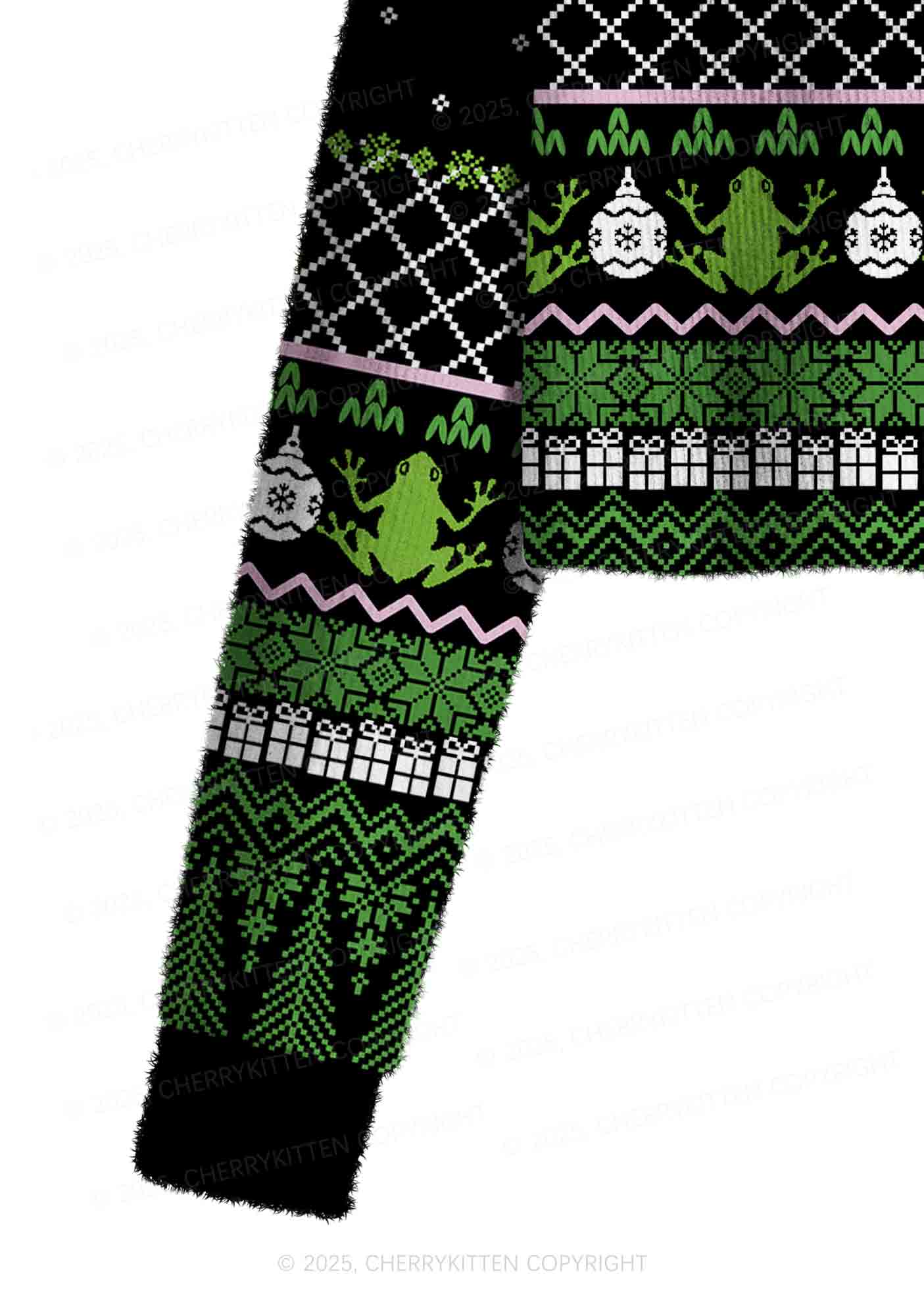 Eat The Rich Frog Y2K Christmas Crop Knit Sweatshirt Cherrykitten - Image 5