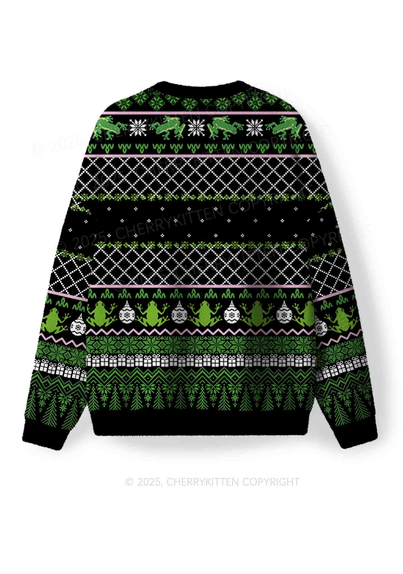 Eat The Rich Frog Y2K Christmas Knit Sweatshirt Cherrykitten - Image 2