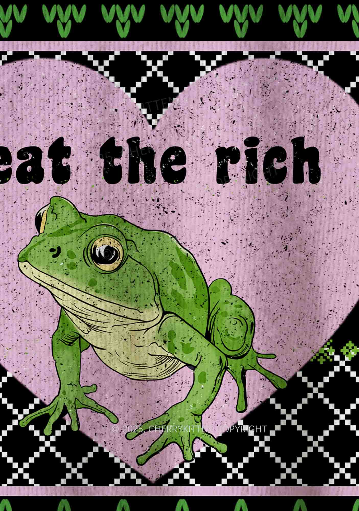 Eat The Rich Frog Y2K Christmas Knit Sweatshirt Cherrykitten - Image 3