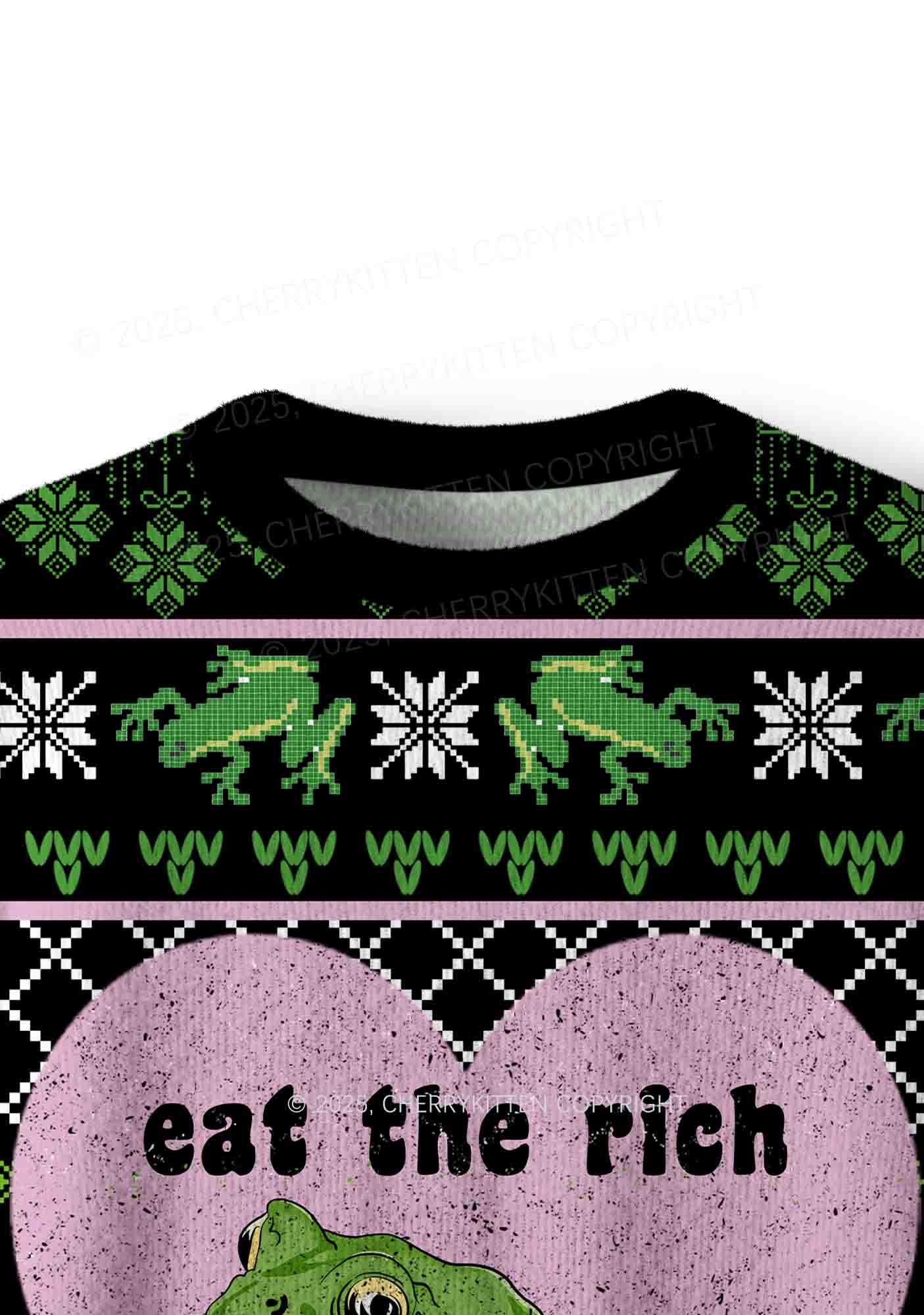 Eat The Rich Frog Y2K Christmas Knit Sweatshirt Cherrykitten - Image 4