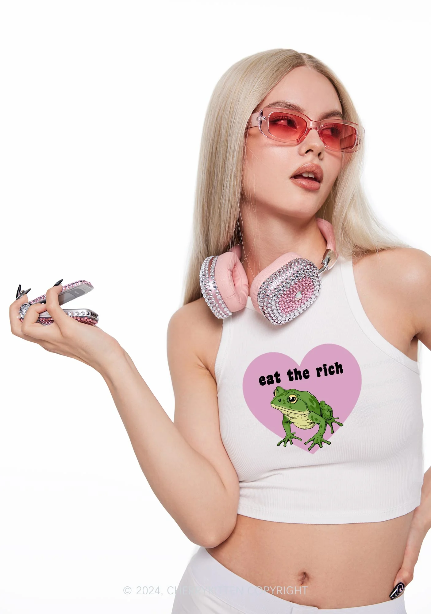 Eat The Rich Frog Y2K Crop Tank Top Cherrykitten - Image 2