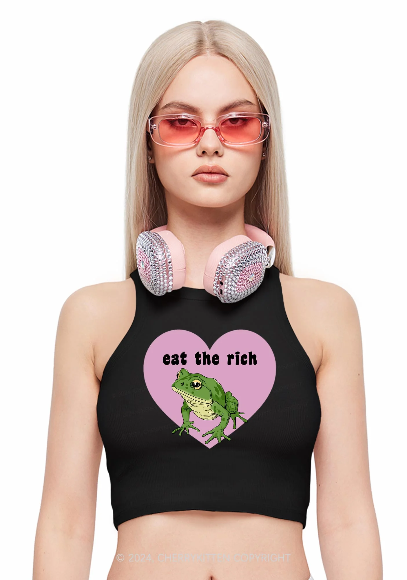 Eat The Rich Frog Y2K Crop Tank Top Cherrykitten - Image 3