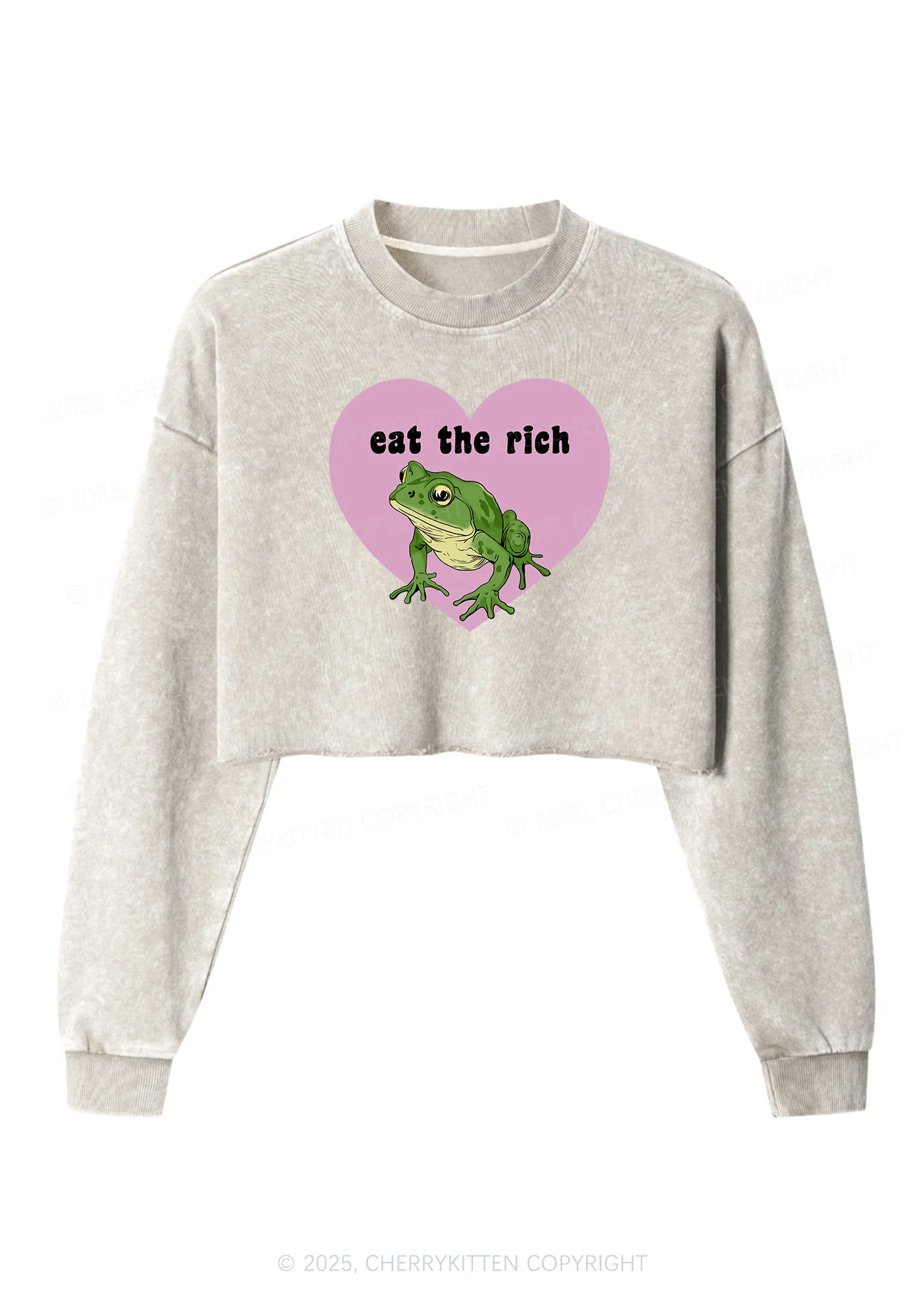 Eat The Rich Frog Y2K Crop Washed Sweatshirts Cherrykitten - Image 4