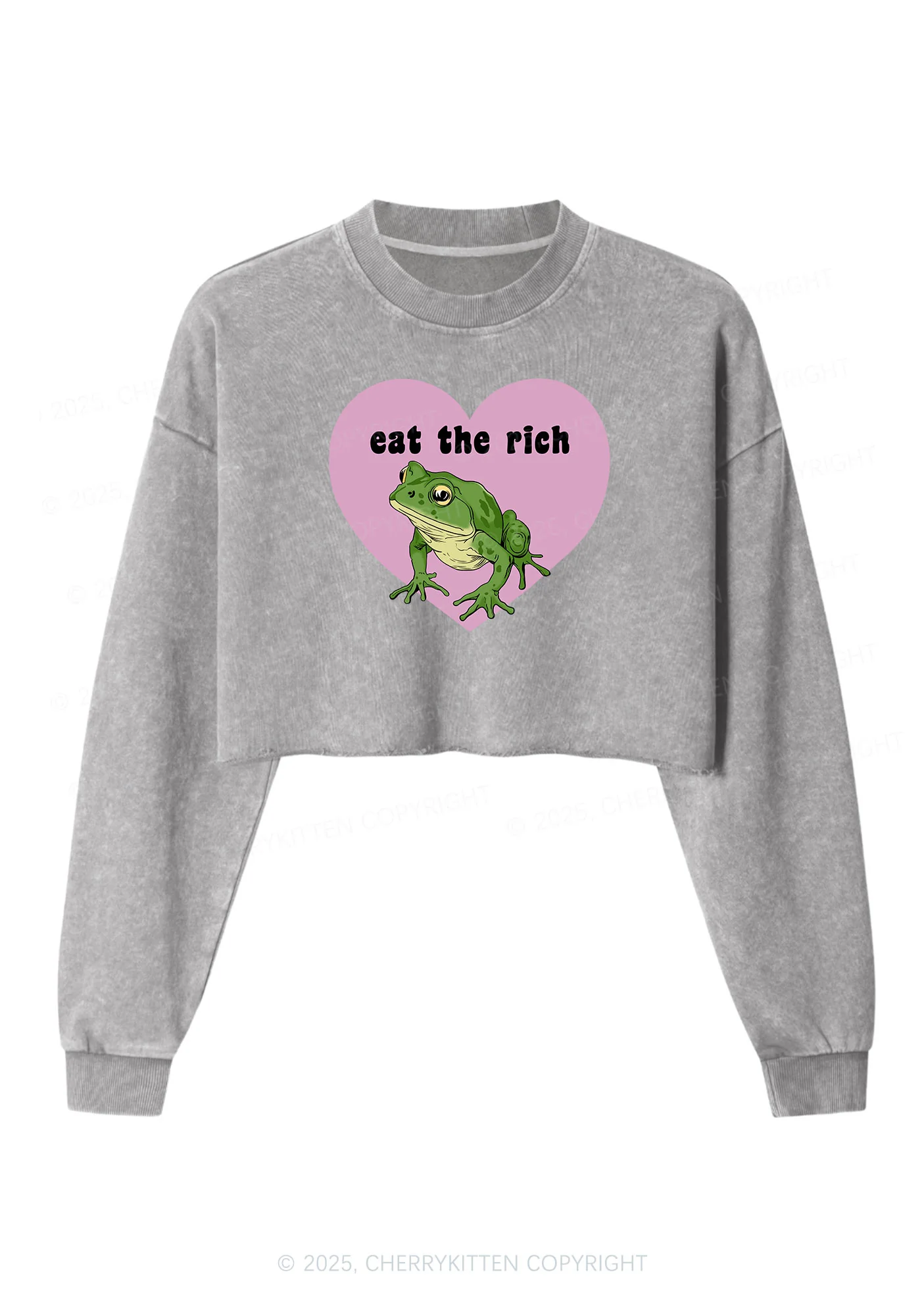 Eat The Rich Frog Y2K Crop Washed Sweatshirts Cherrykitten - Image 5
