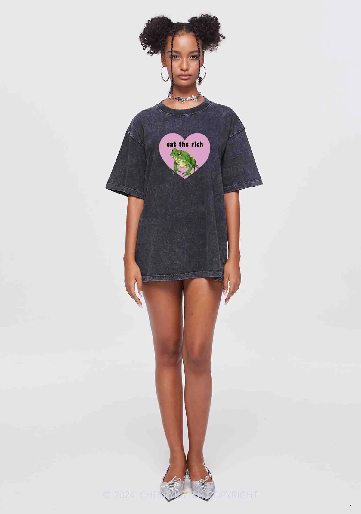 Eat The Rich Frog Y2K Washed Tee Cherrykitten - Image 2