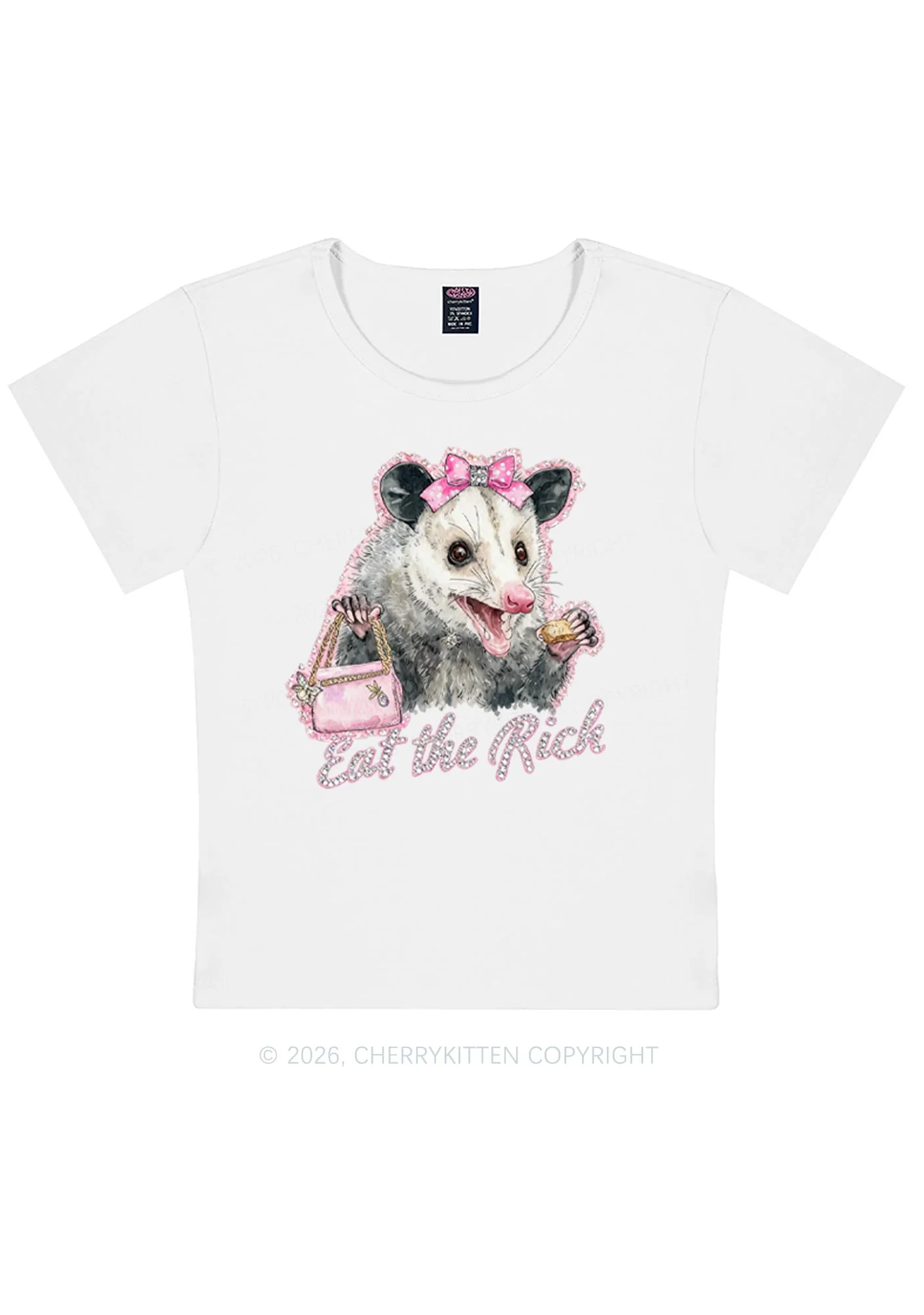 Eat The Rich Possum Y2K Baby Tee Cherrykitten - Image 3