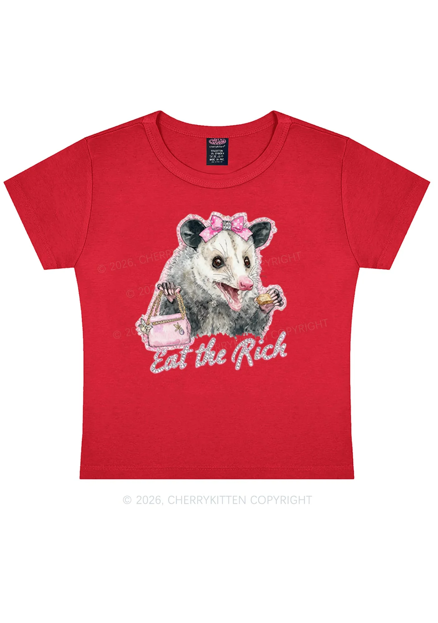 Eat The Rich Possum Y2K Baby Tee Cherrykitten - Image 4