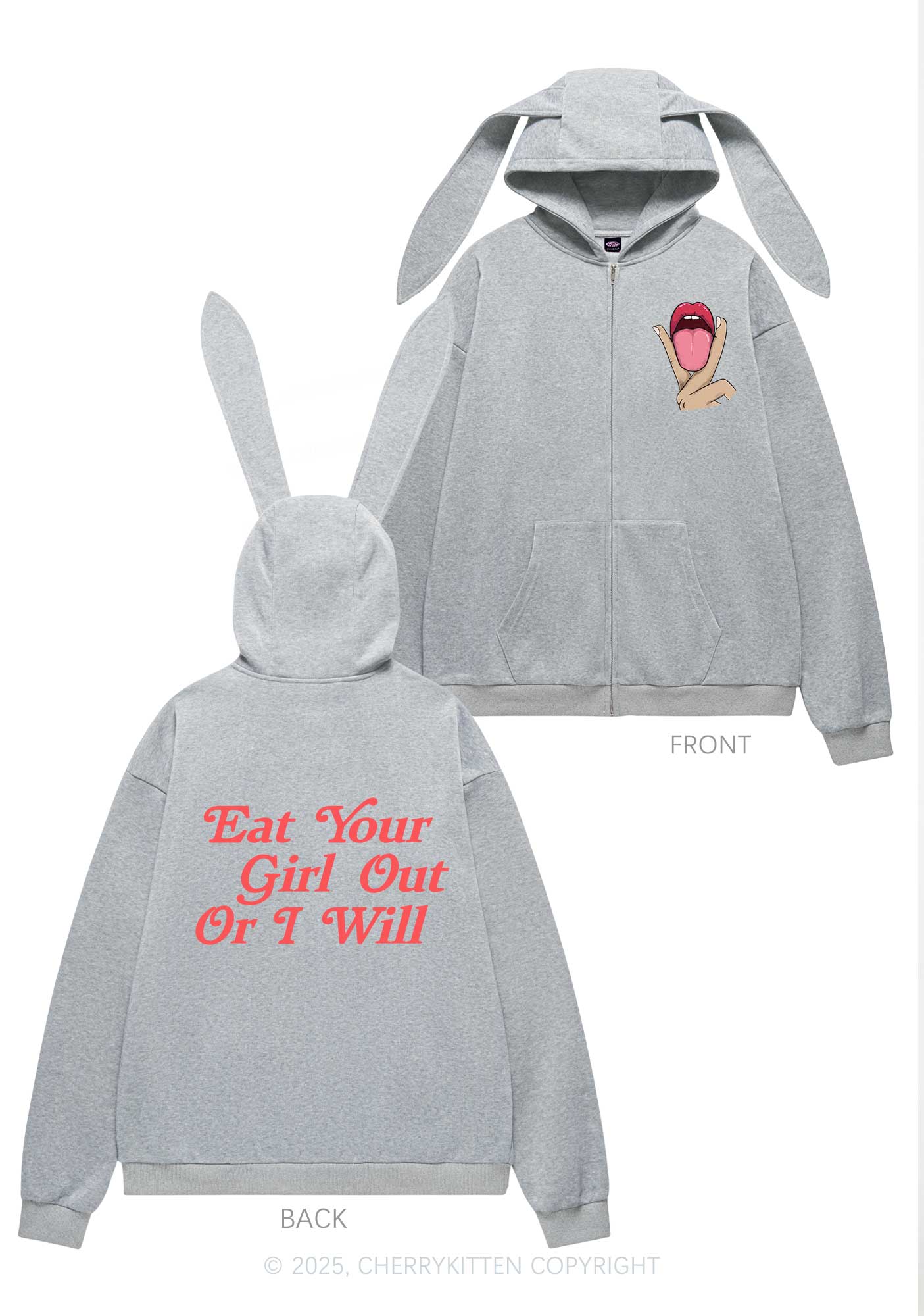 Eat Your Girl Out Pride Y2K Bunny Ear Zip Hoodie Cherrykitten - Image 4
