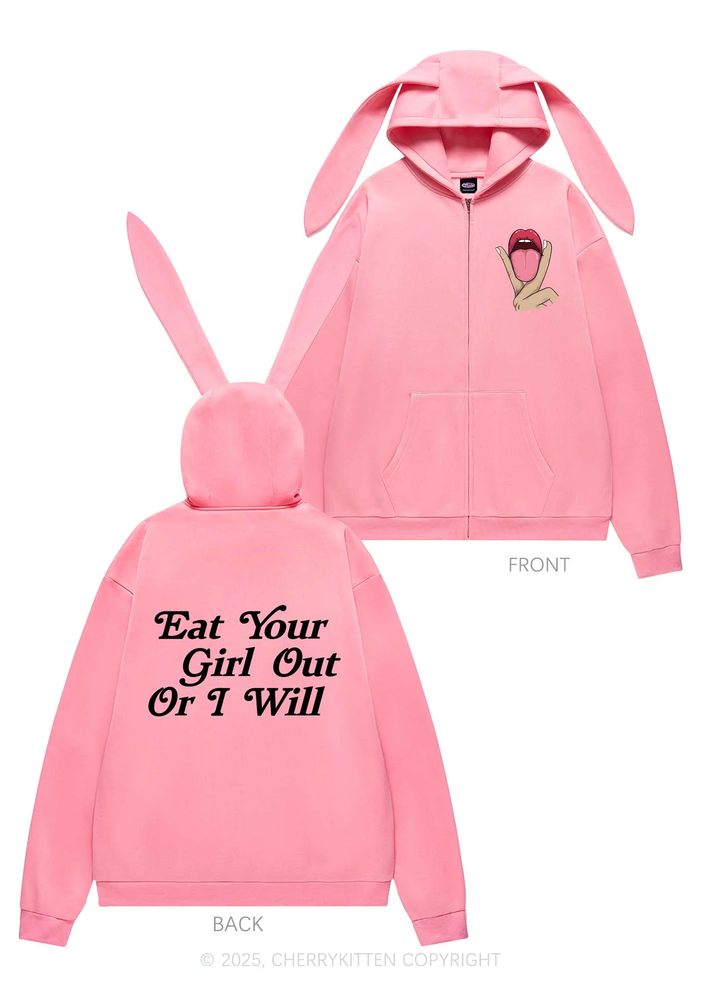 Eat Your Girl Out Pride Y2K Bunny Ear Zip Hoodie Cherrykitten - Image 5
