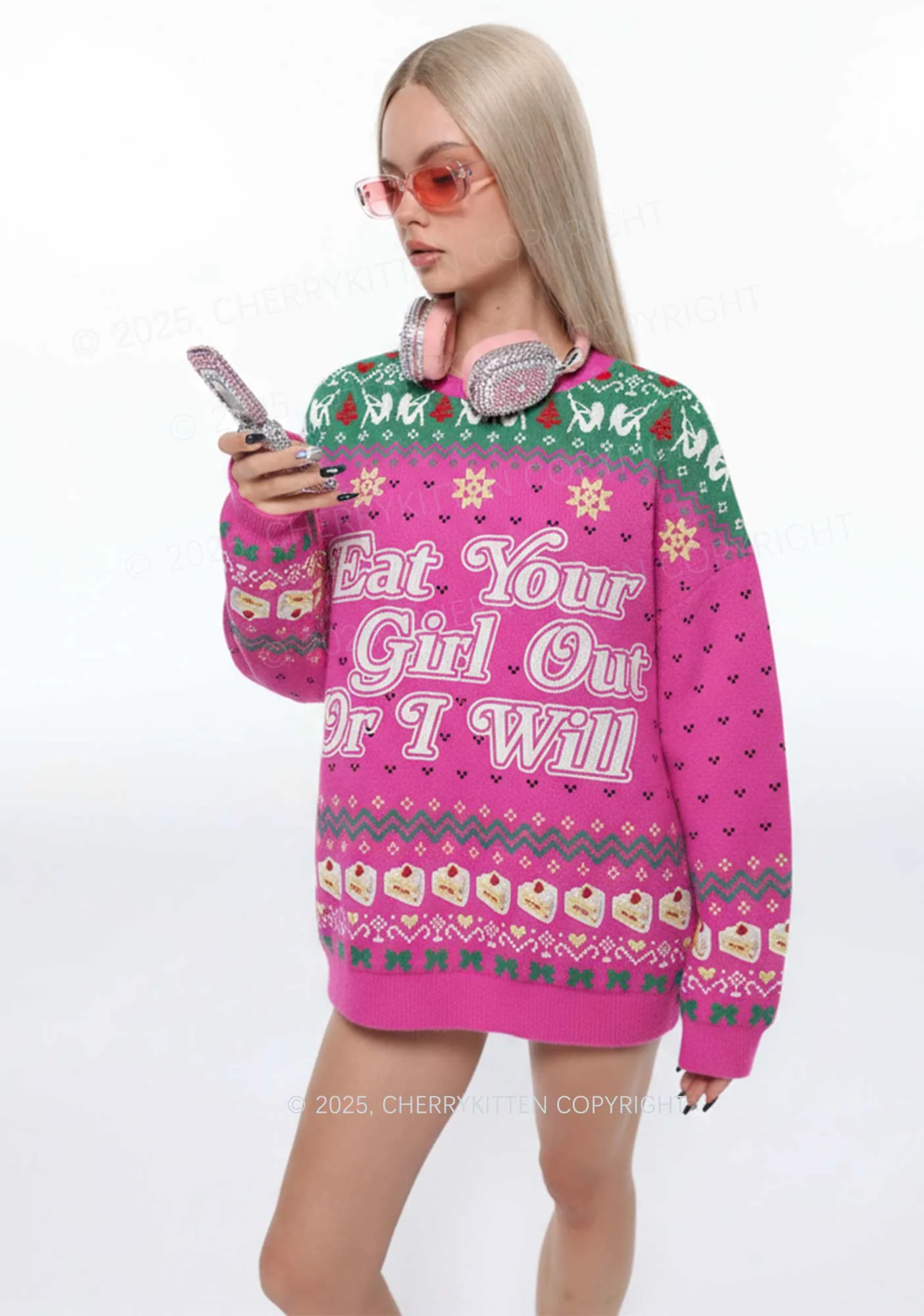 Eat Your Girl Out Pride Y2K Christmas Knit Sweatshirt Cherrykitten - Image 2